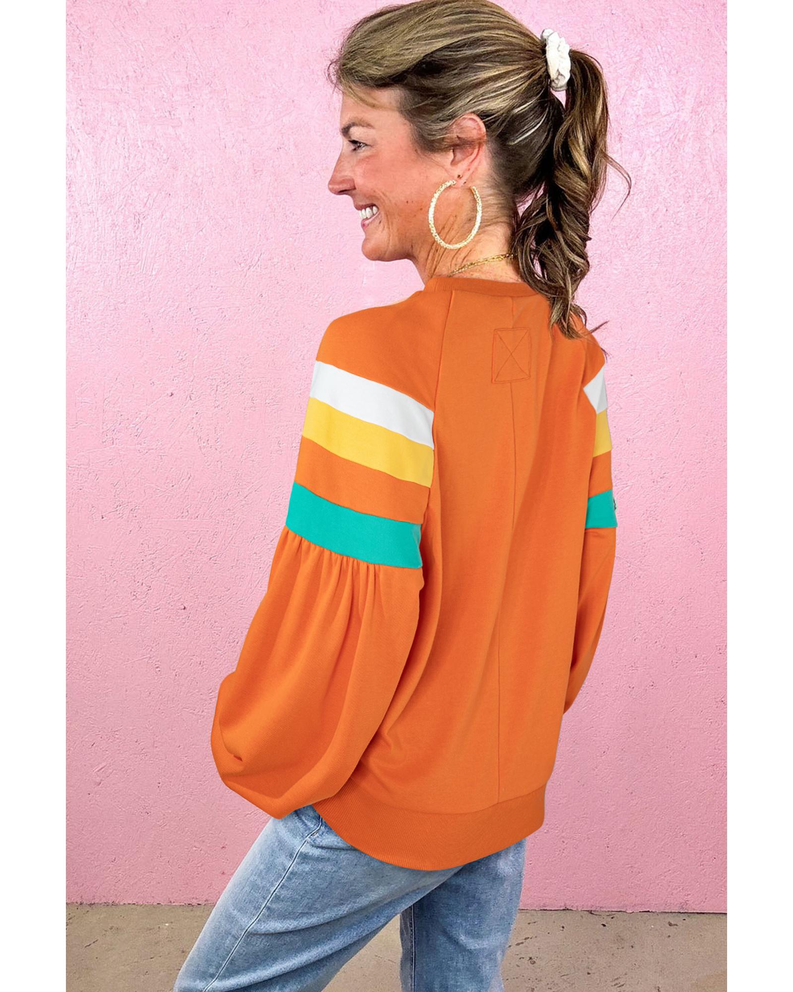 Flamingo Color Block Sleeve Exposed Seam Raglan Sweatshirt - XL 4