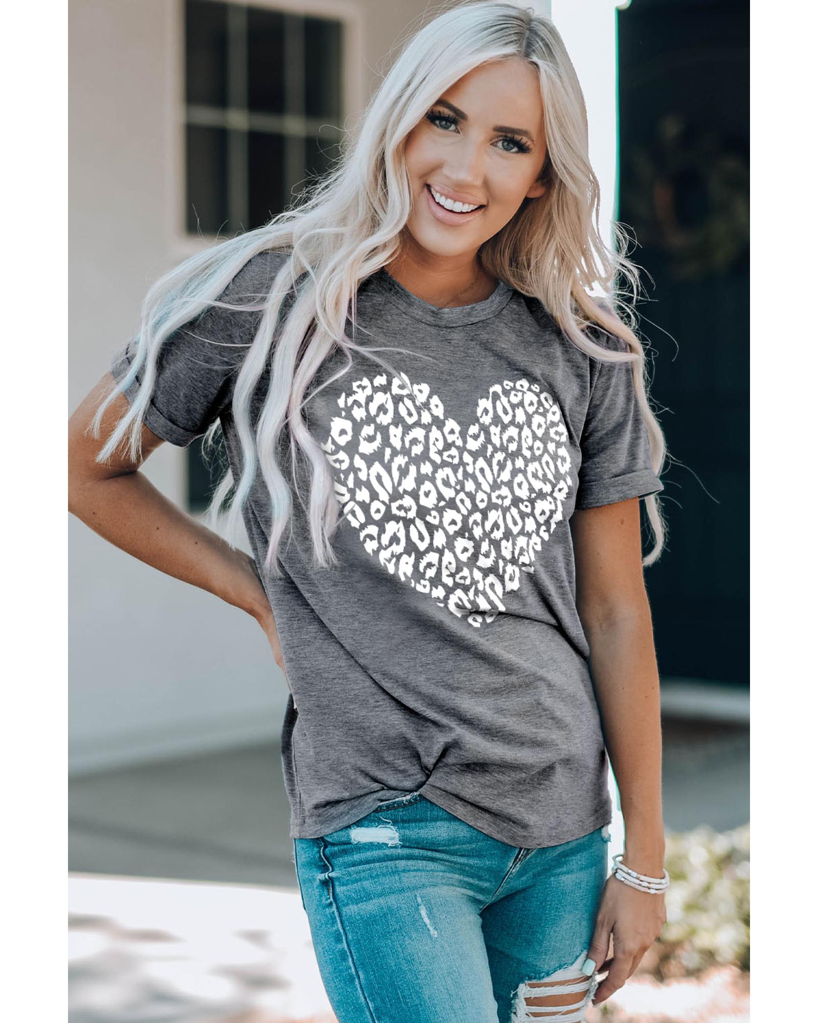 Azura Exchange Leopard Kiss Print Valentines Heart Graphic Tee - M 4
