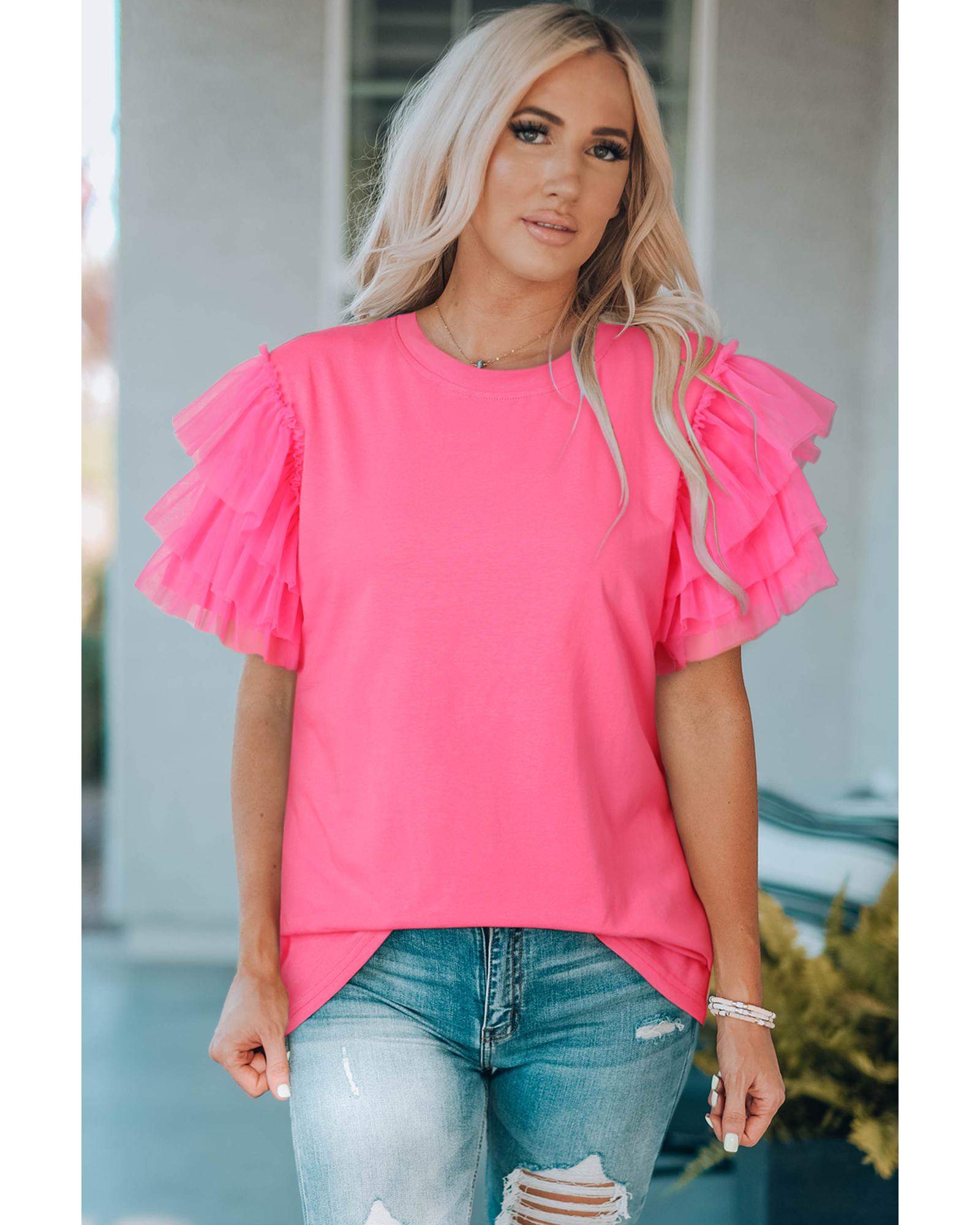 Azura Exchange Ruffled Tulle Sleeve Top - M 3