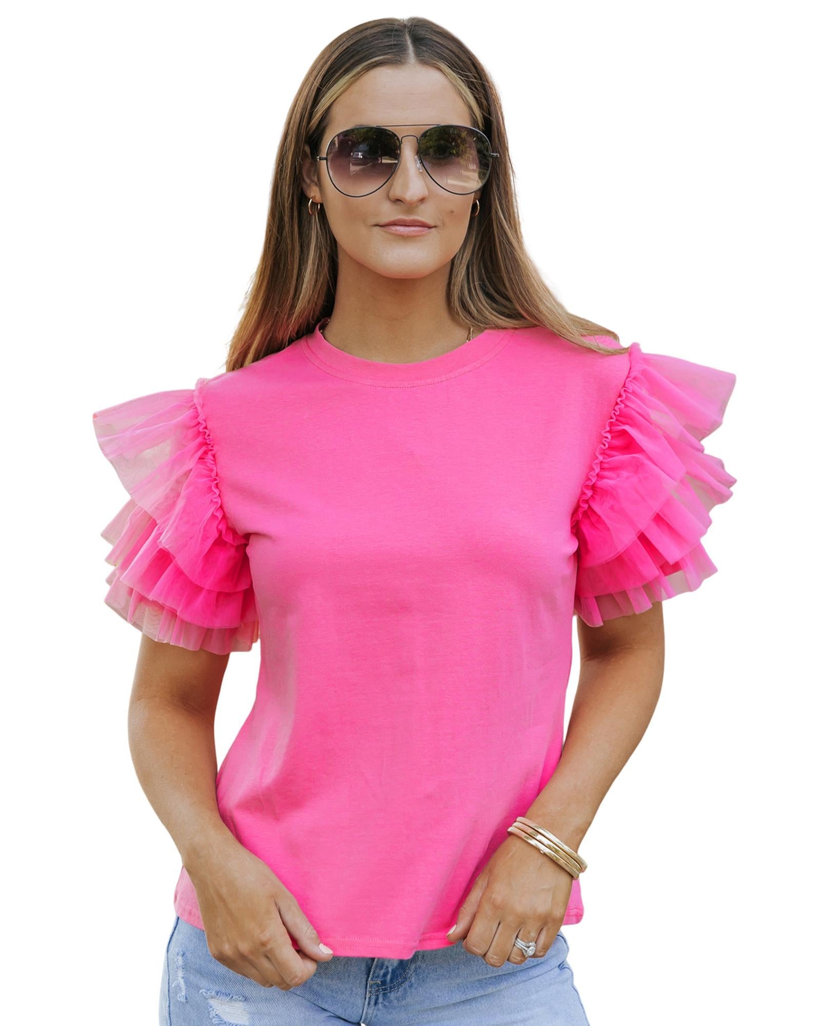Azura Exchange Ruffled Tulle Sleeve Top - M 7