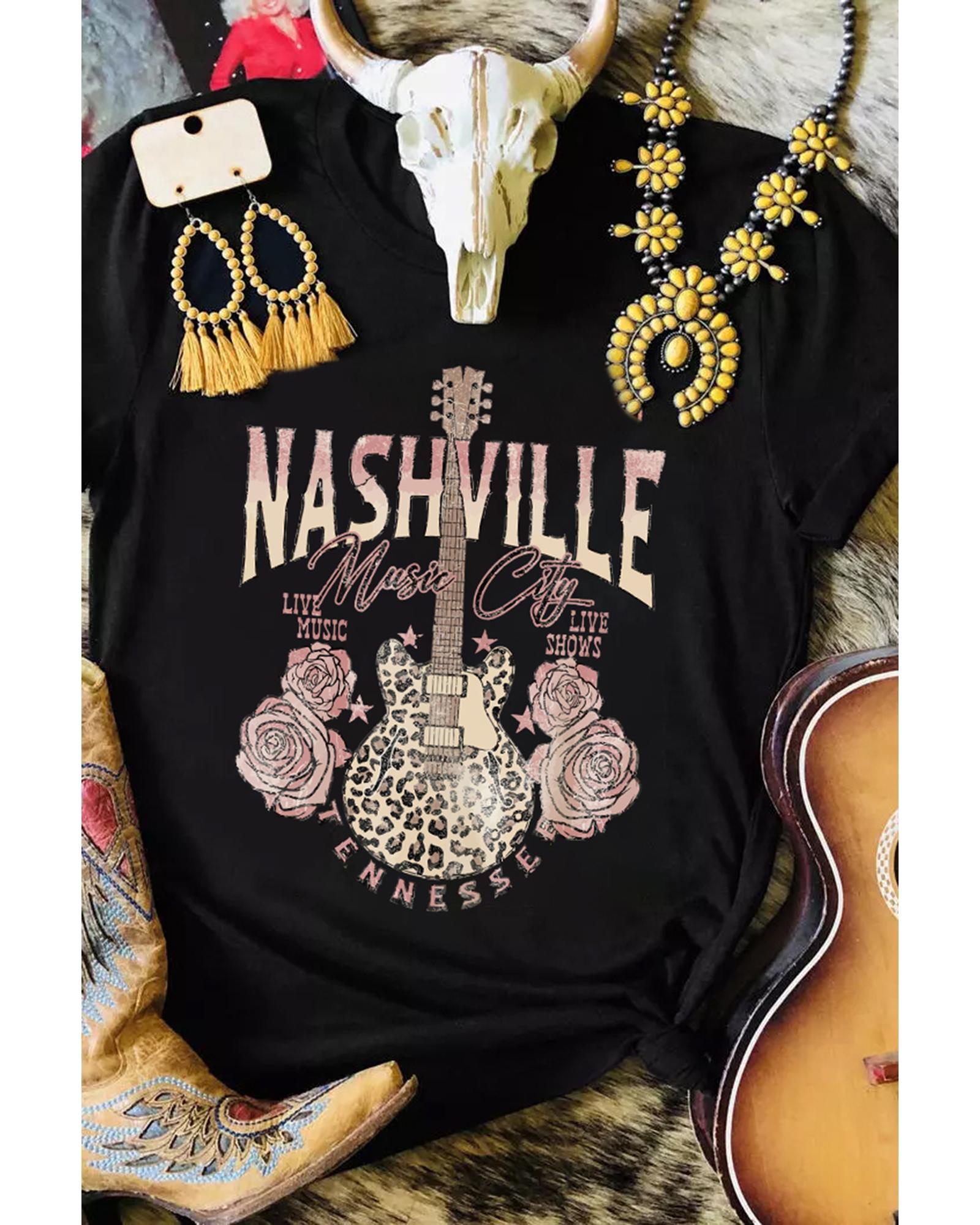 Azura Exchange Leopard Guitar Rose Print T-Shirt - M 6