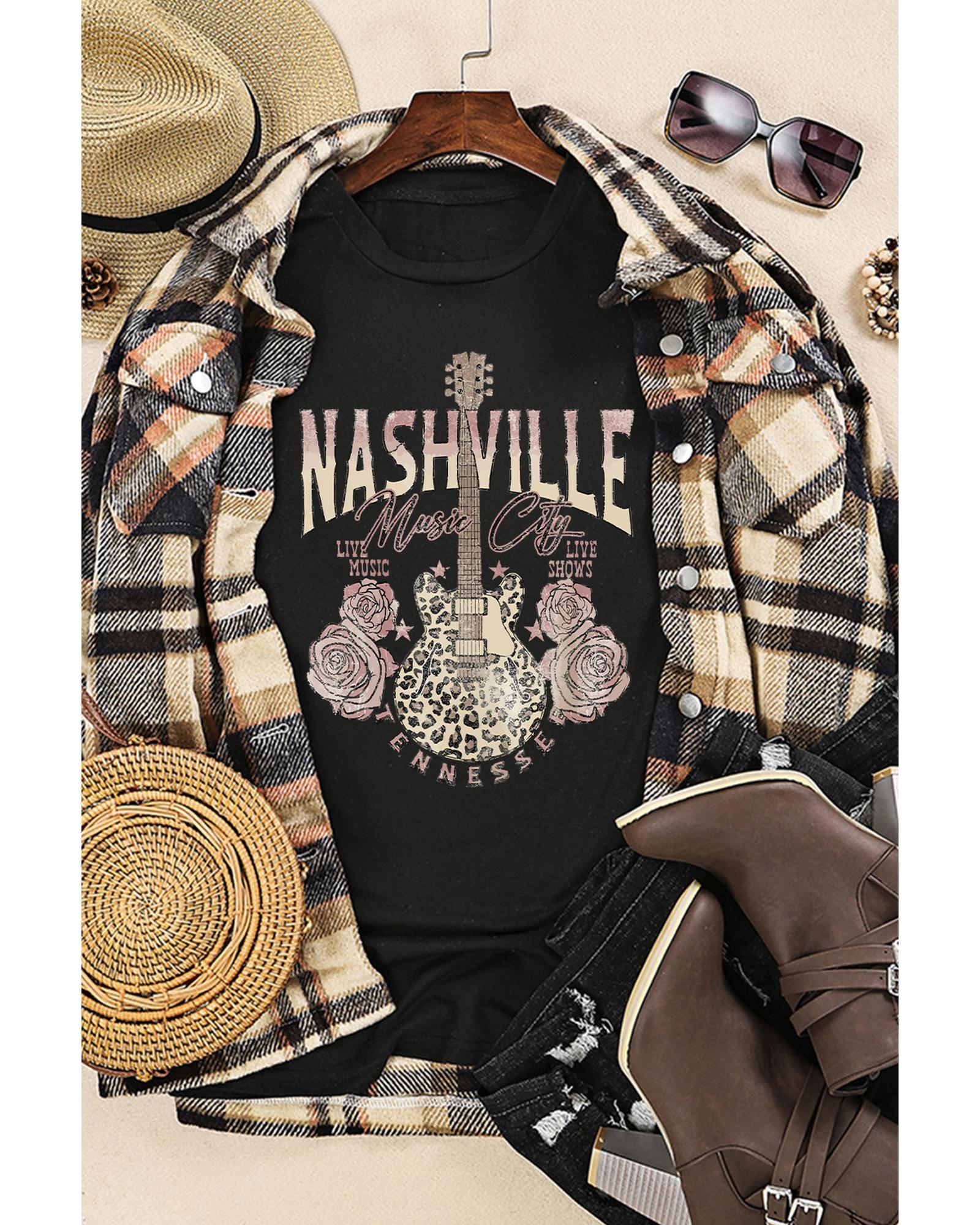 Azura Exchange Leopard Guitar Rose Print T-Shirt - M 7