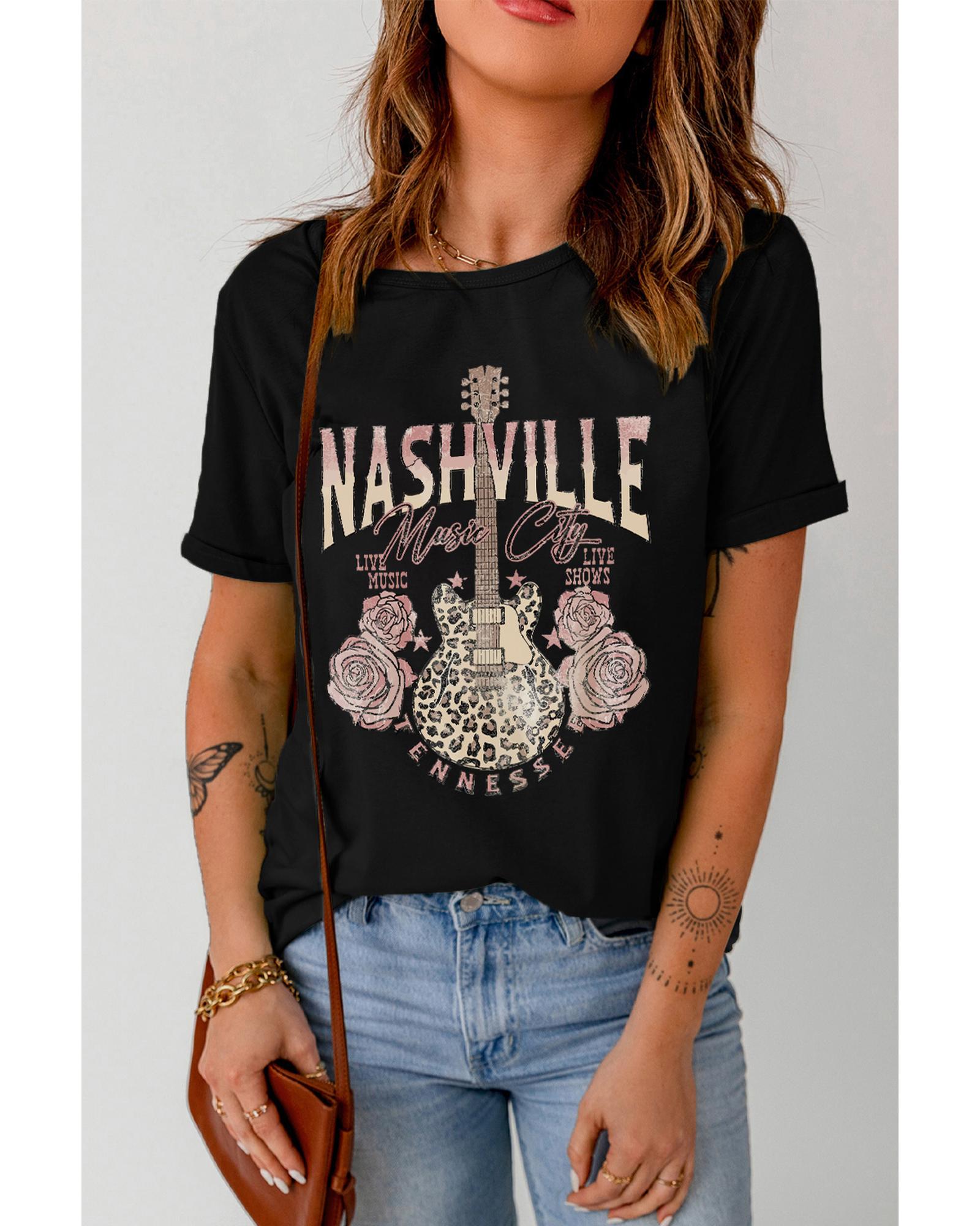 Azura Exchange Leopard Guitar Rose Print T-Shirt - S 4