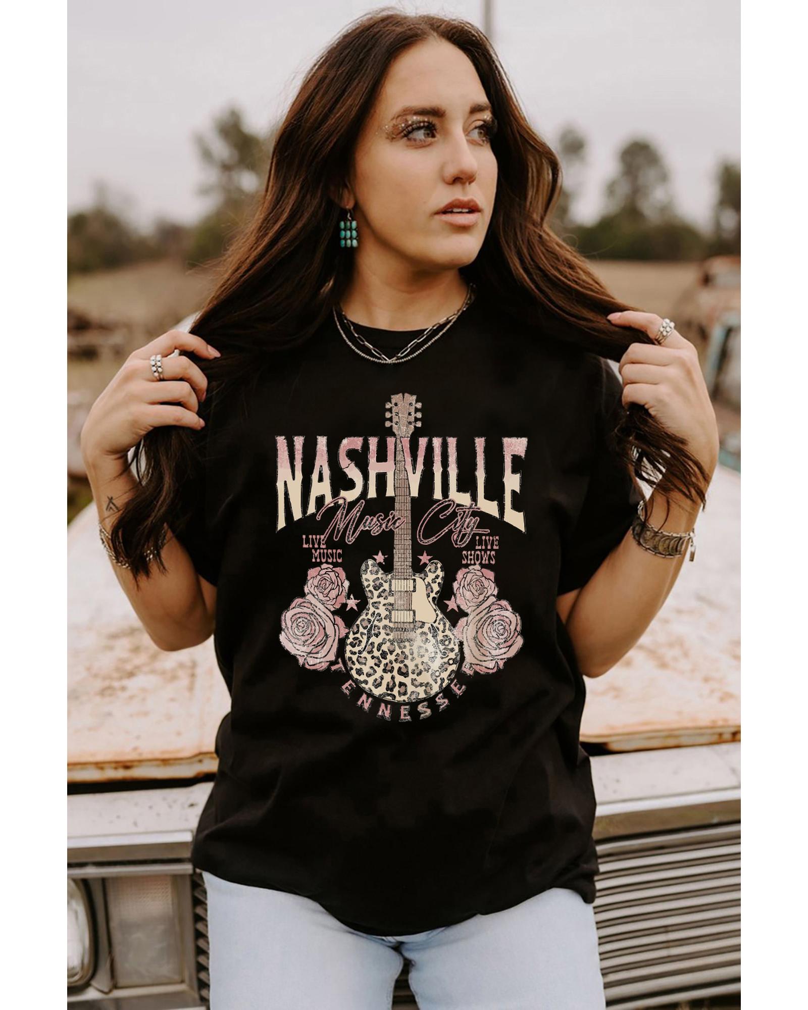 Azura Exchange Leopard Guitar Rose Print T-Shirt - S 8