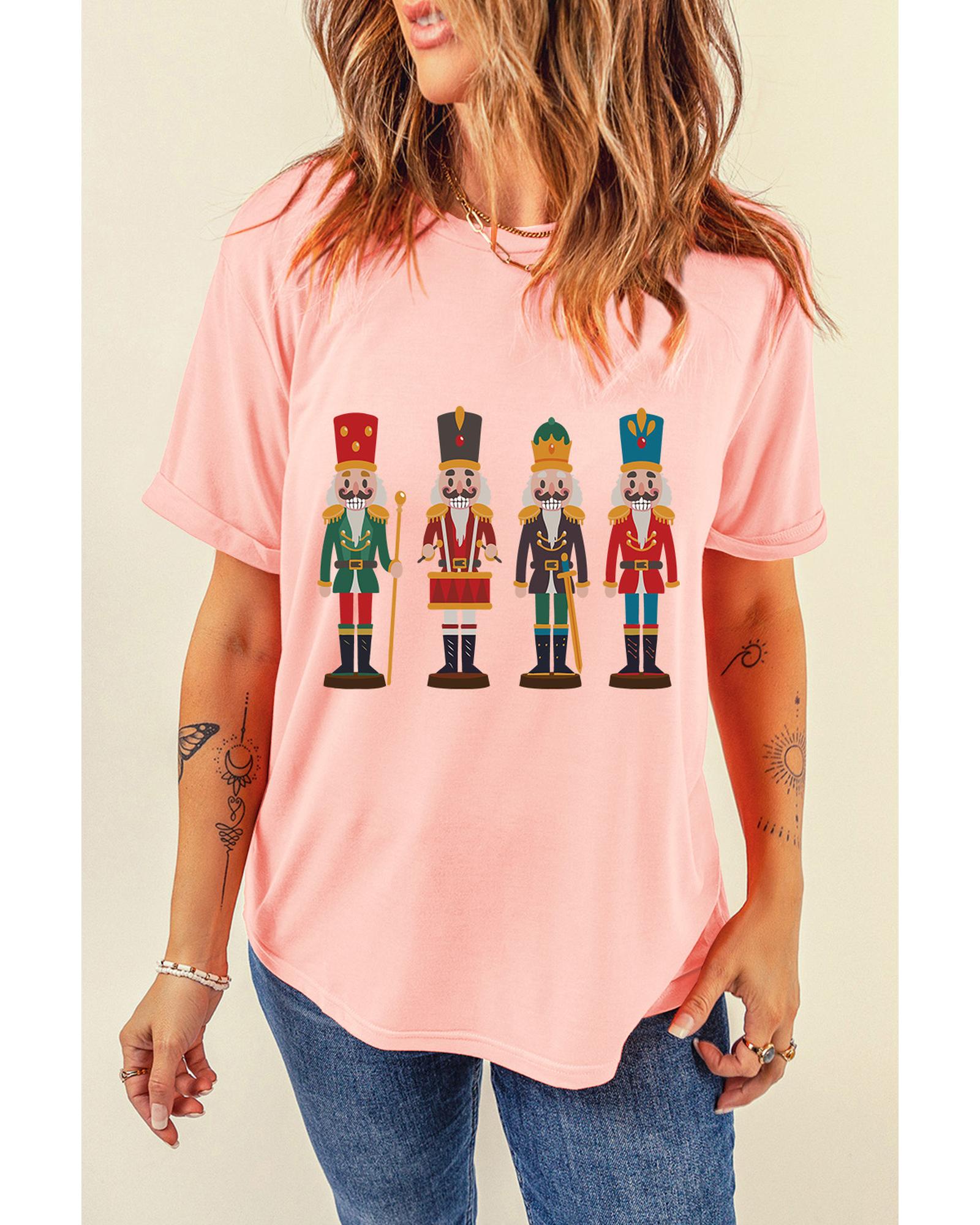 Pink Cute Nutcracker Graphic Crewneck Christmas T Shirt - 2XL