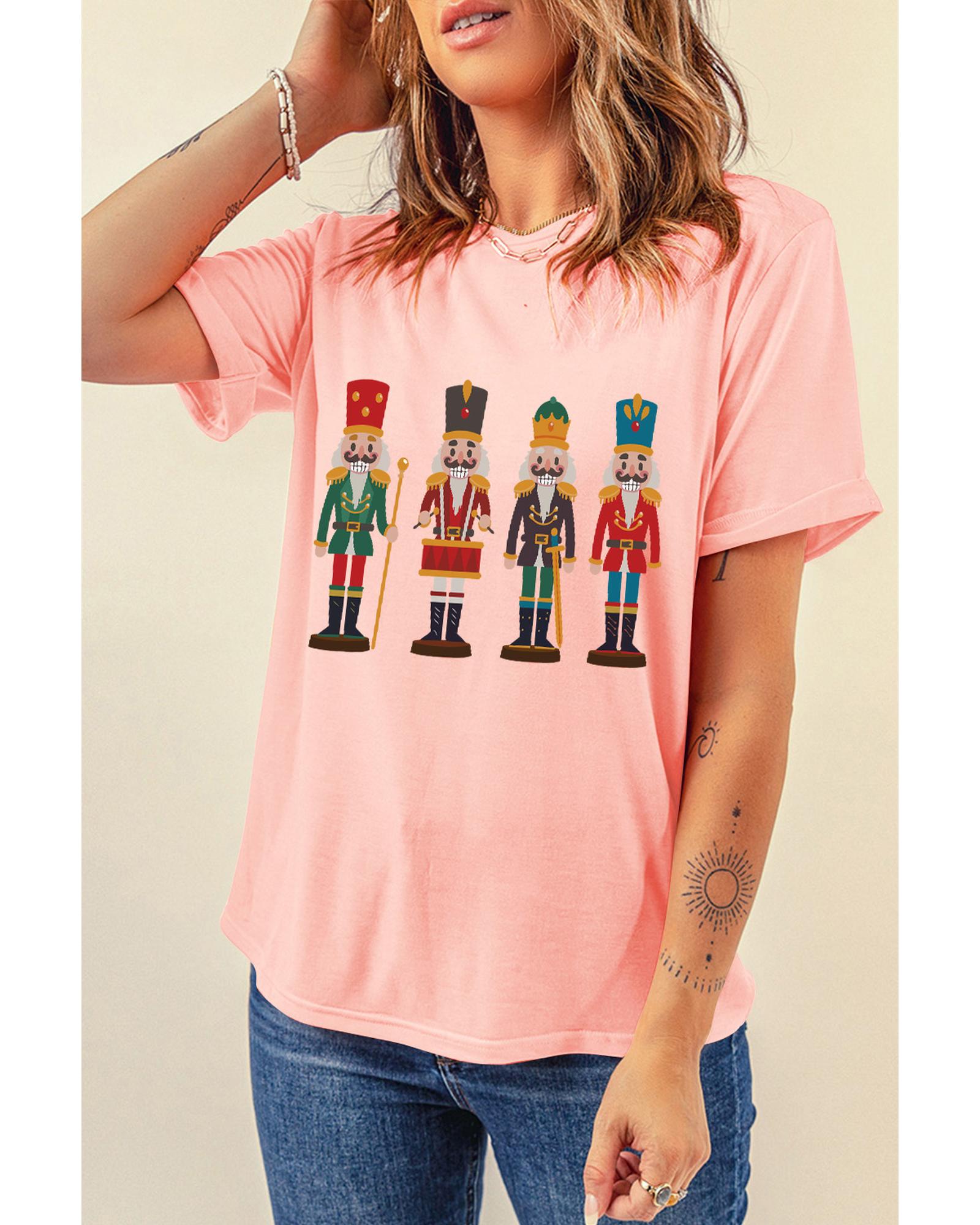 Pink Cute Nutcracker Graphic Crewneck Christmas T Shirt - 2XL 4