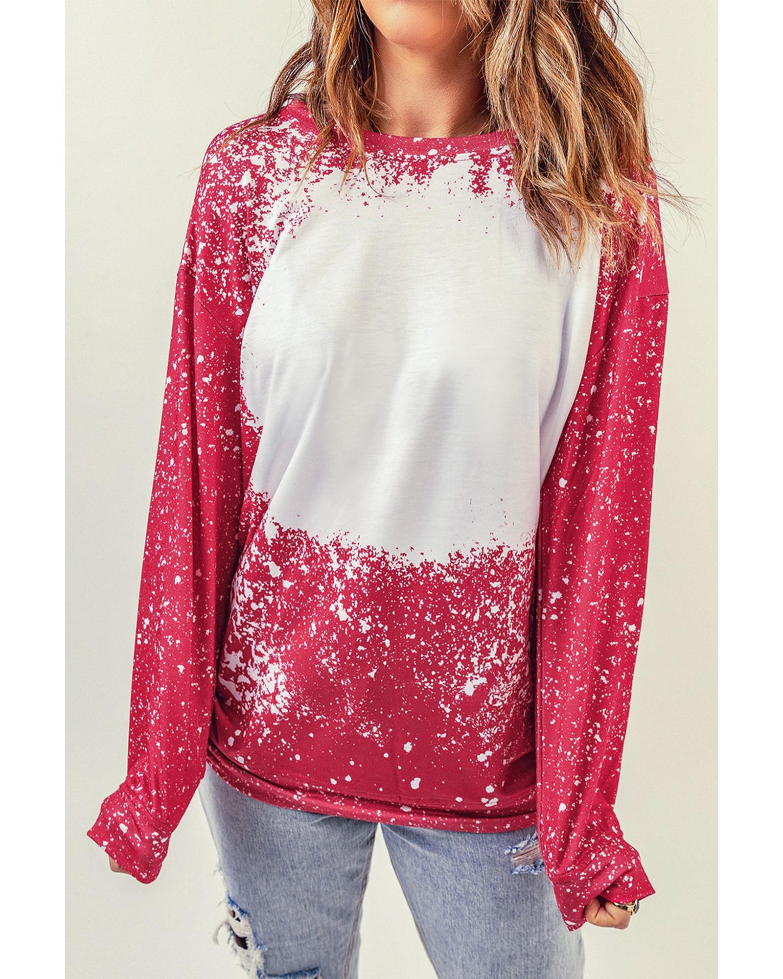 Red Tie-dyed Crew Neck Pullover Sweatshirt - M 4