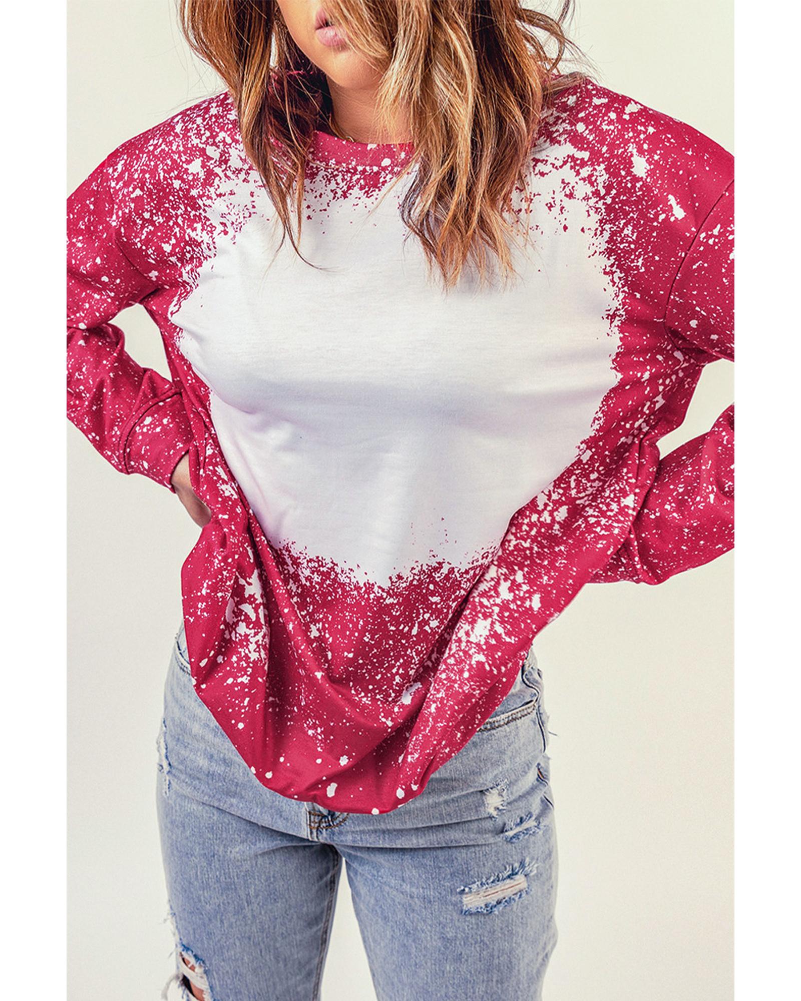 Red Tie-dyed Crew Neck Pullover Sweatshirt - S