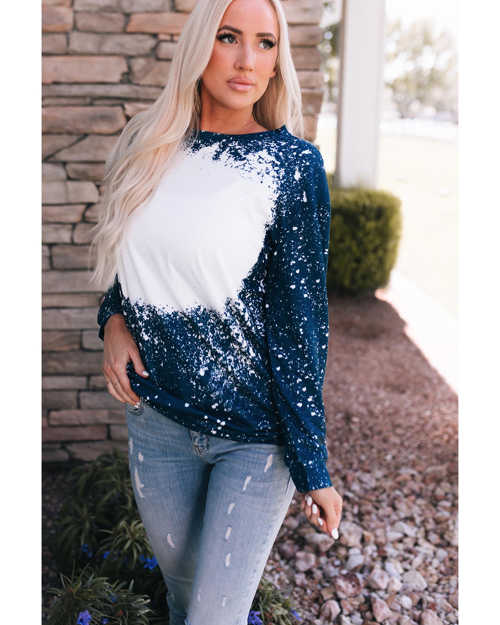 Navy Tie-dyed Crew Neck Pullover Sweatshirt - L