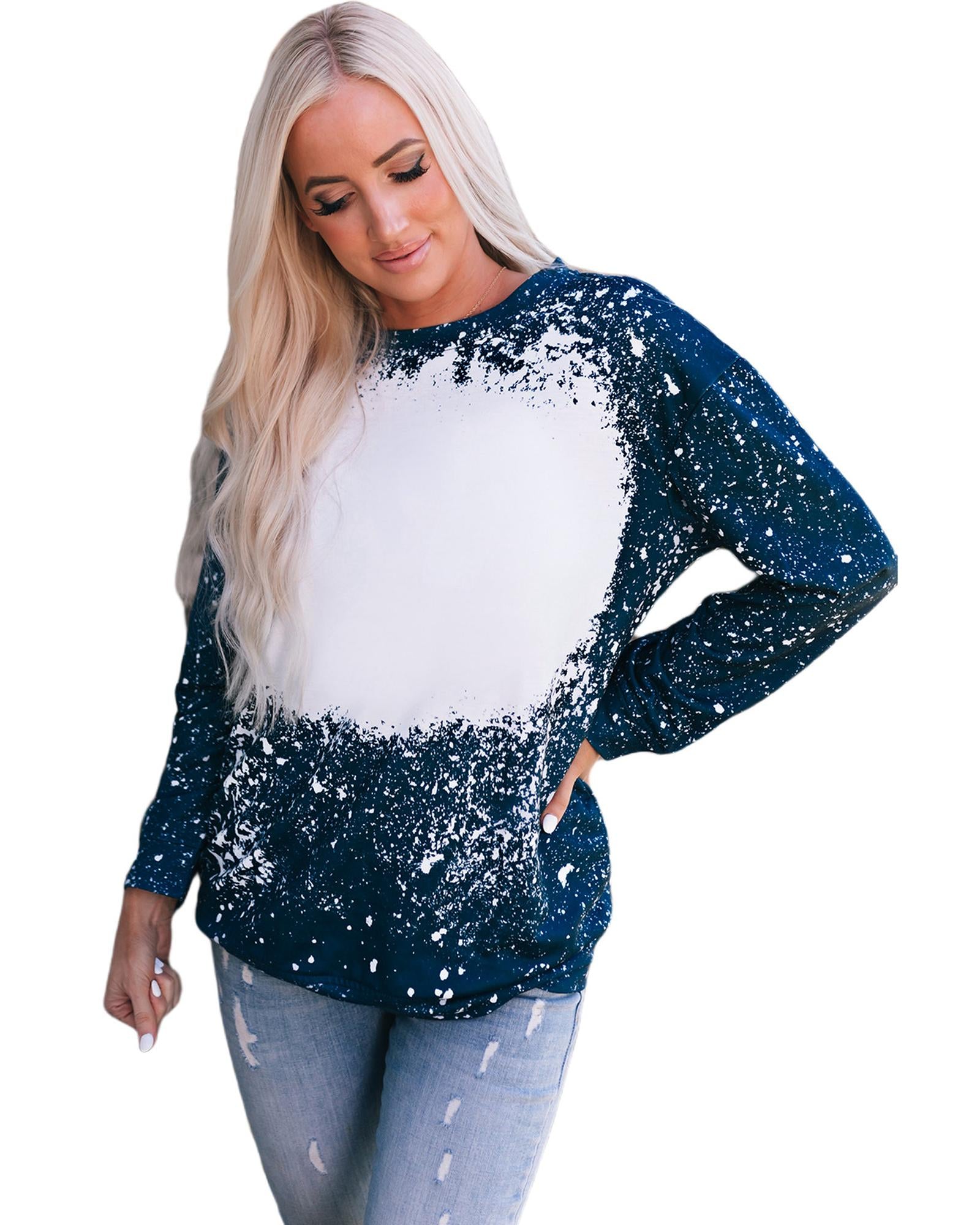 Navy Tie-dyed Crew Neck Pullover Sweatshirt - M 3