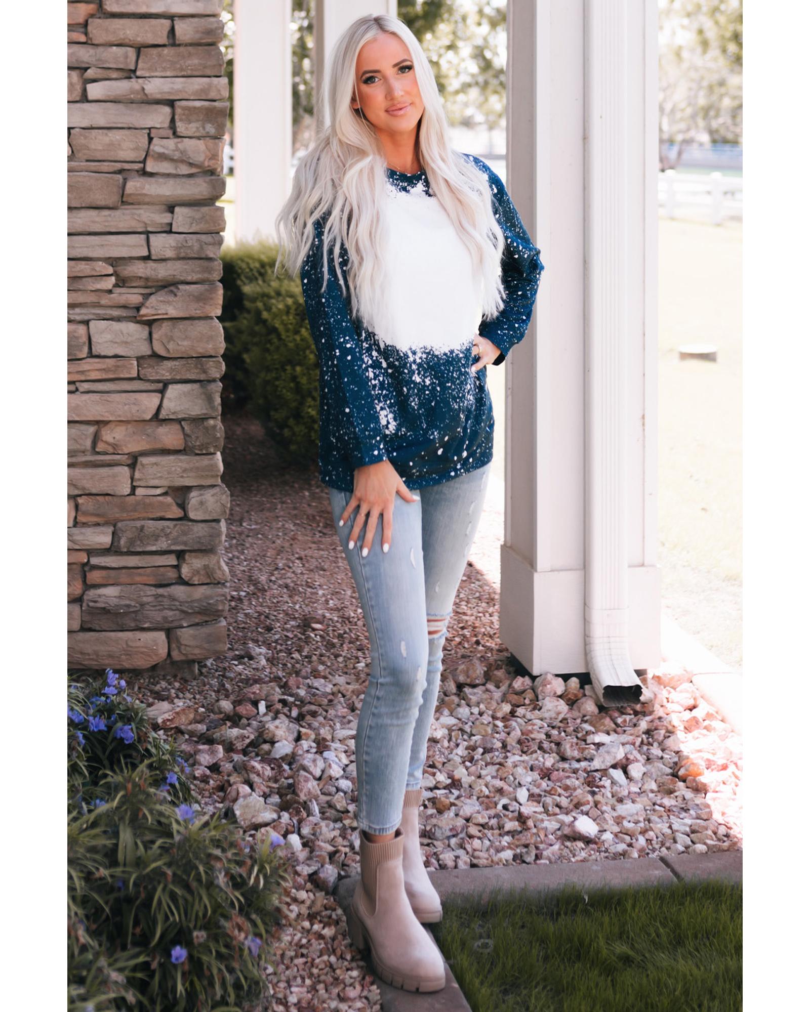 Navy Tie-dyed Crew Neck Pullover Sweatshirt - M 6