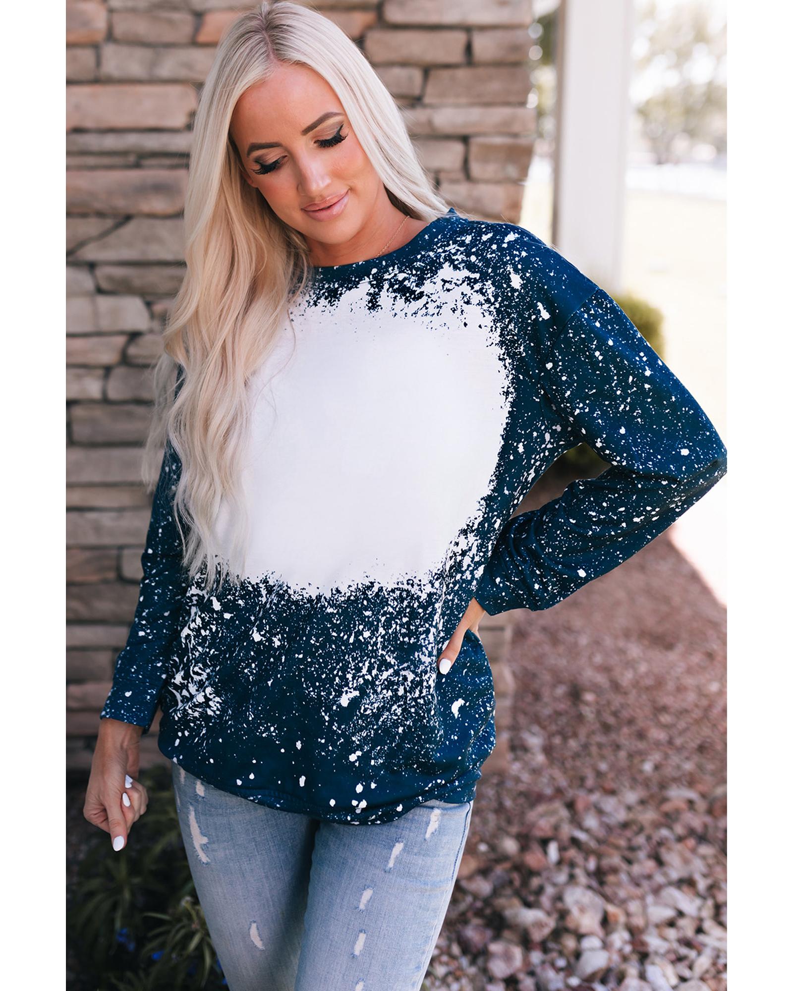 Navy Tie-dyed Crew Neck Pullover Sweatshirt - M 7