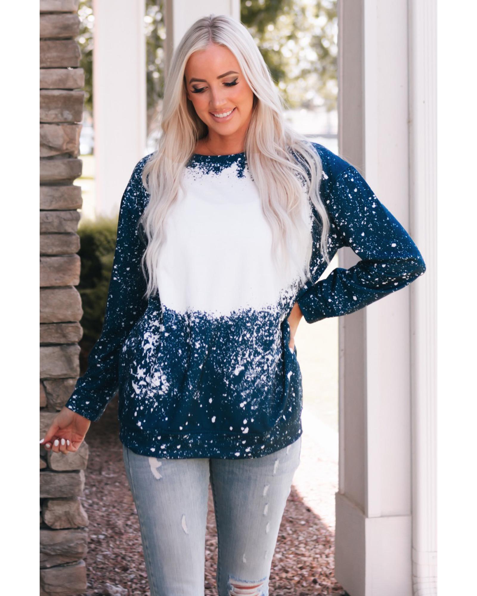 Navy Tie-dyed Crew Neck Pullover Sweatshirt - S 4