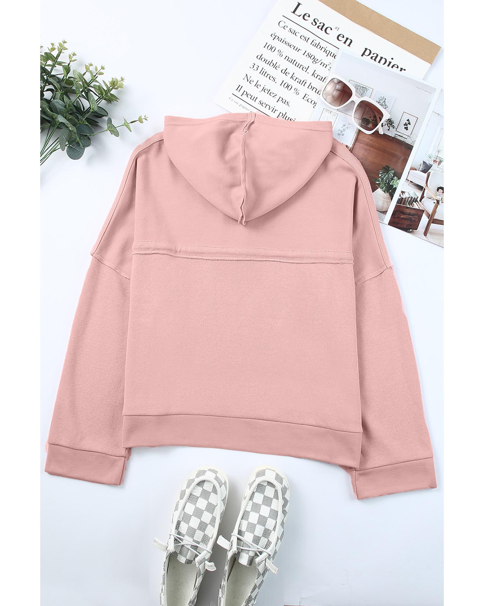 Azura Exchange Button Solid Patchwork Trim Hoodie - L 4