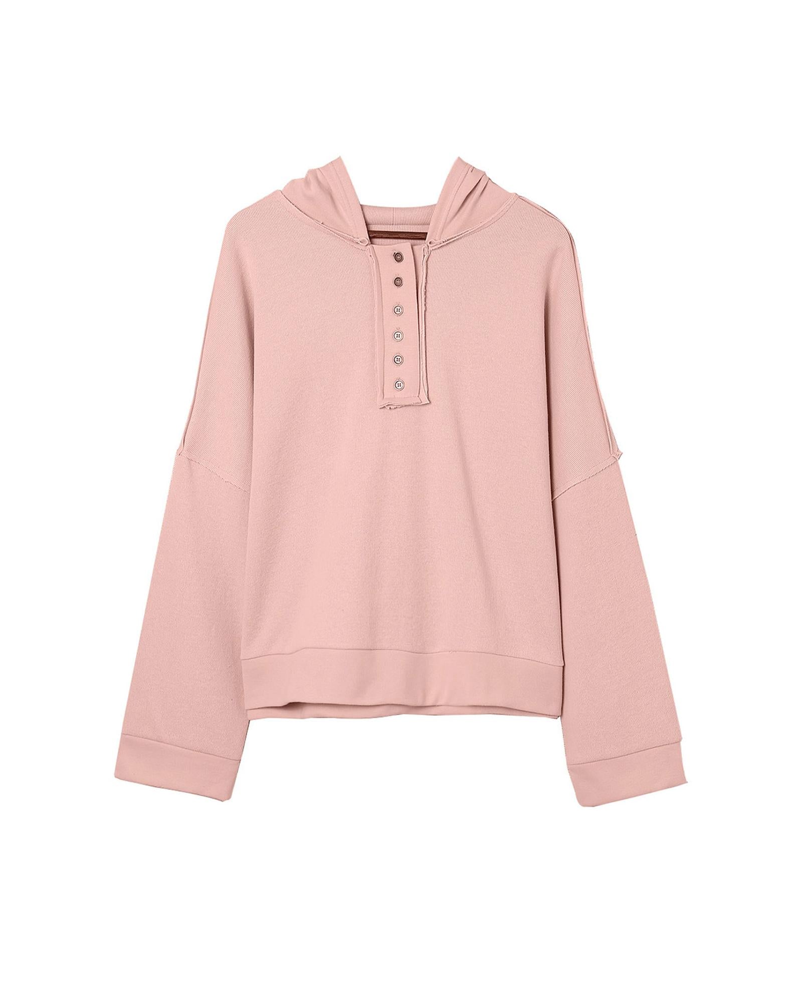 Azura Exchange Button Solid Patchwork Trim Hoodie - L 5