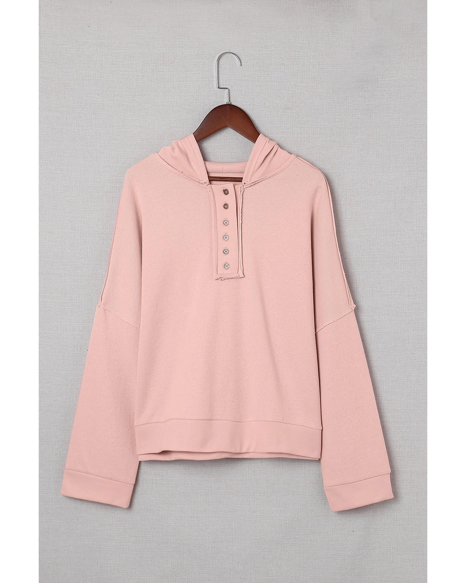 Azura Exchange Button Solid Patchwork Trim Hoodie - L 6