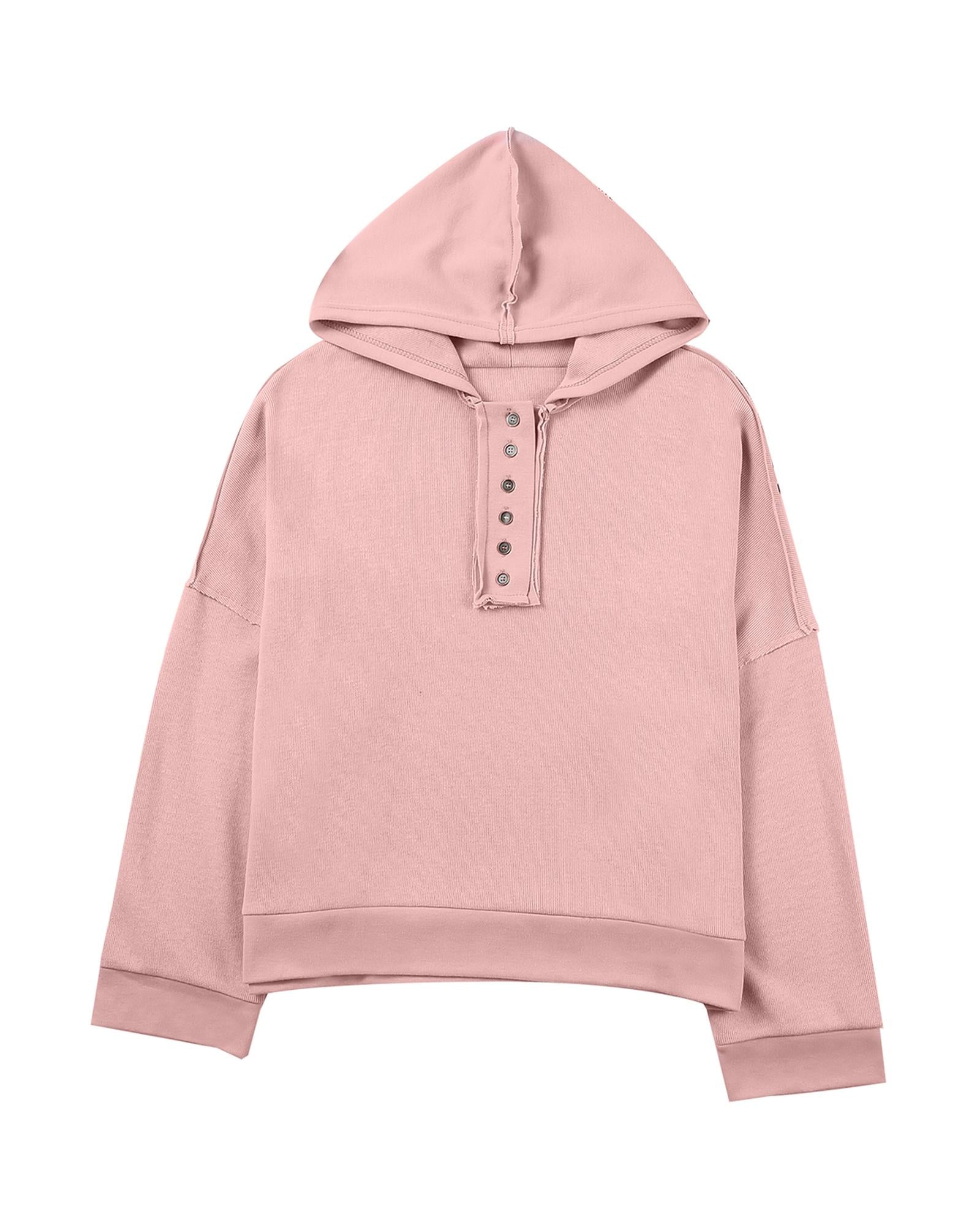Azura Exchange Button Solid Patchwork Trim Hoodie - L 7