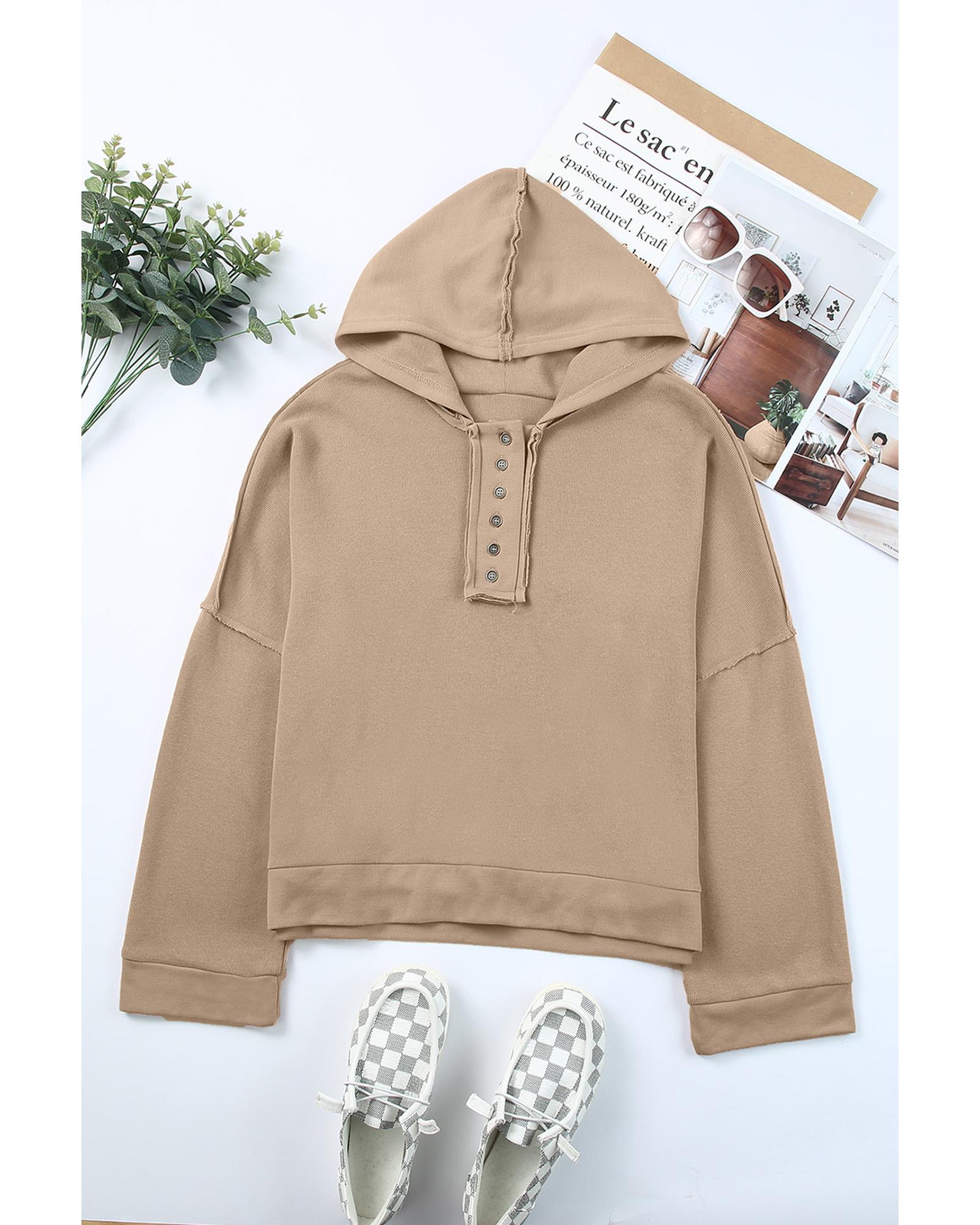 Azura Exchange Casual Khaki Hoodie with Patchwork Trim - 2XL 4