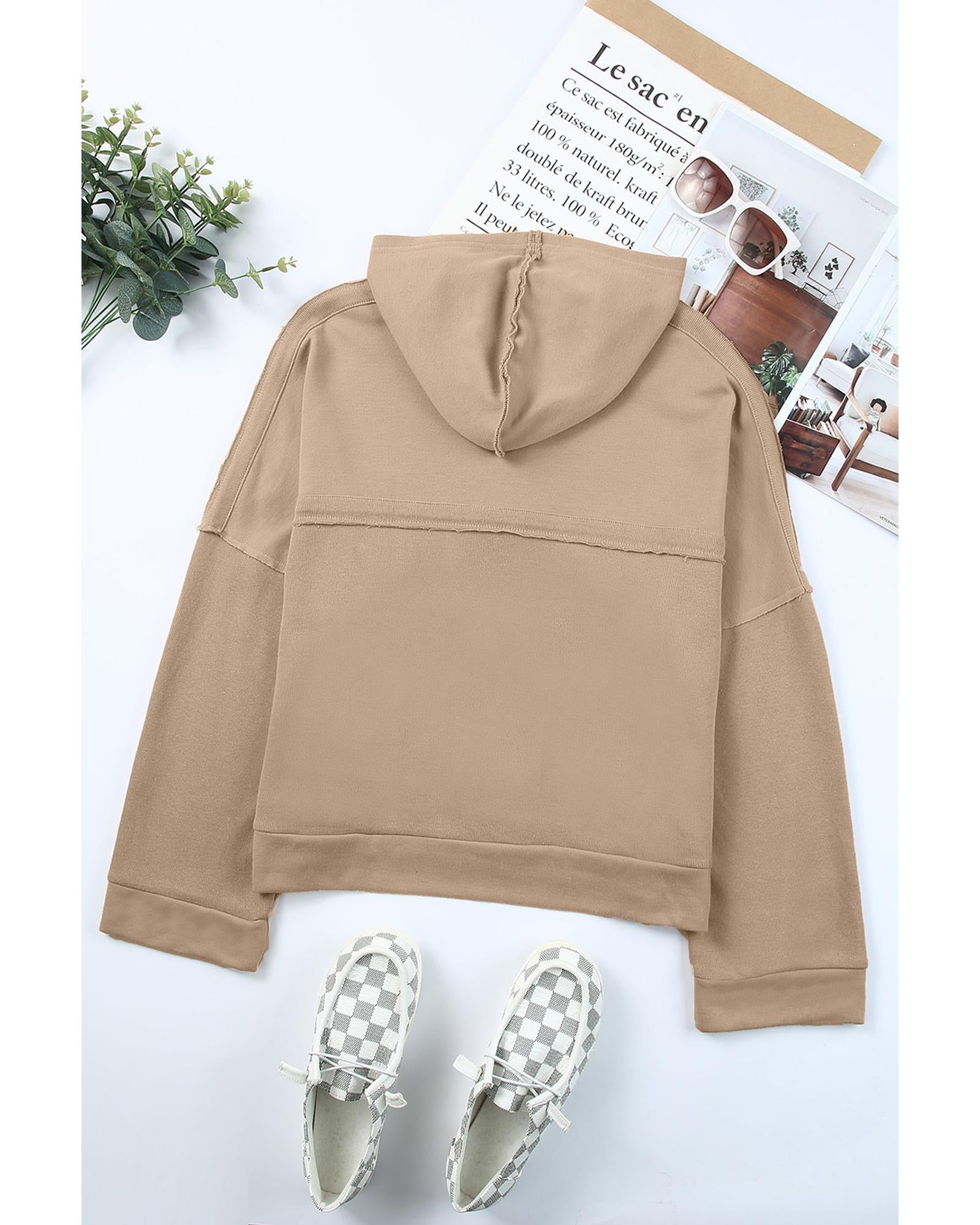 Azura Exchange Casual Khaki Hoodie with Patchwork Trim - 2XL 5