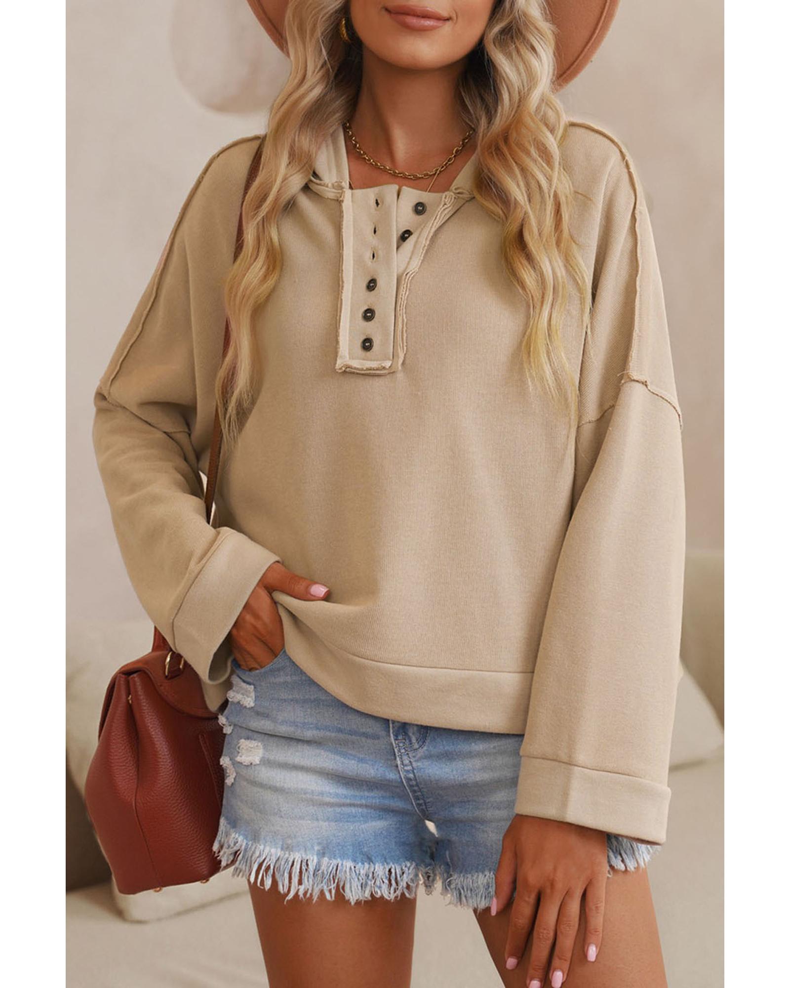 Azura Exchange Casual Khaki Hoodie with Patchwork Trim - M 6