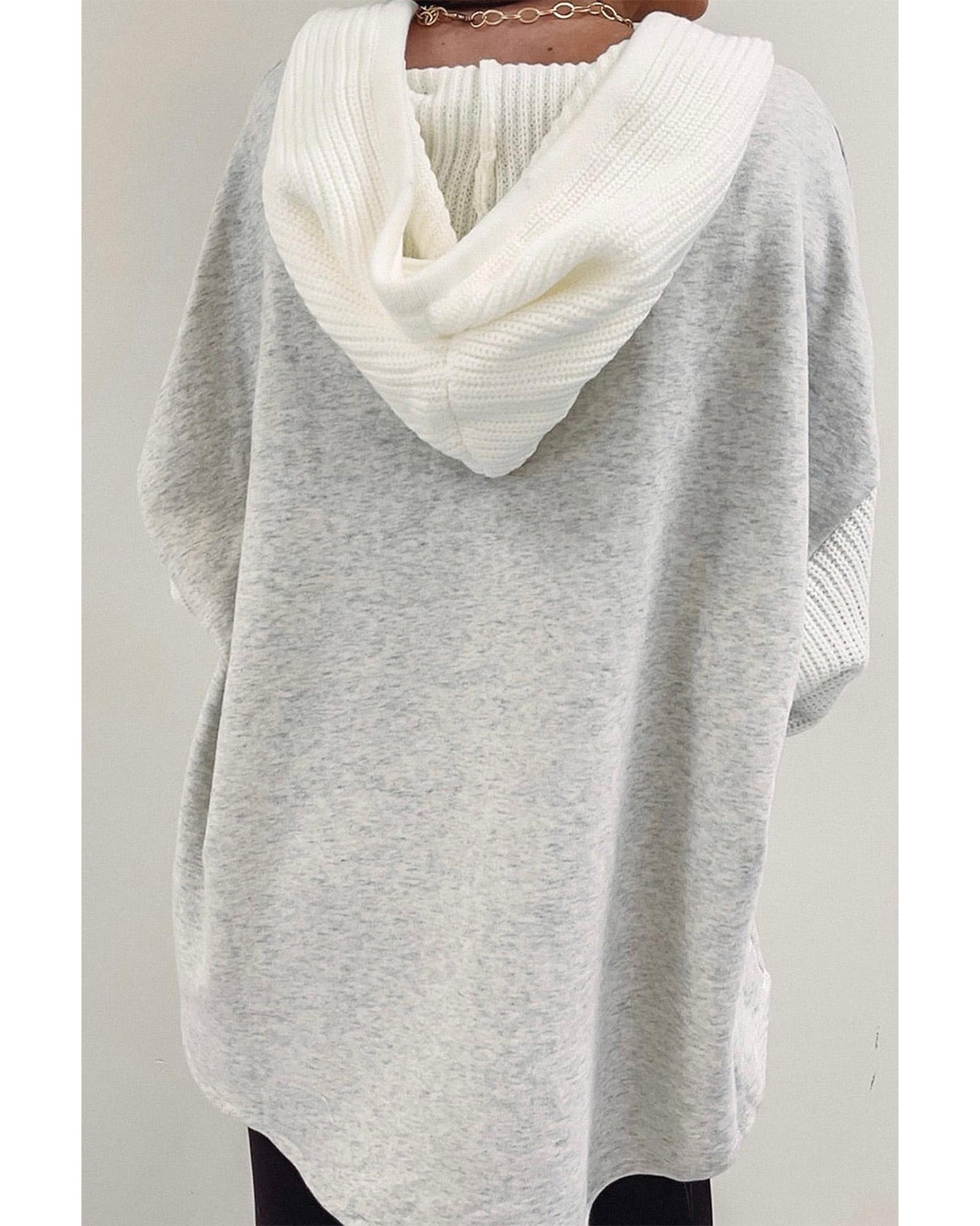 Azura Exchange Gray Button Up Contrast Knitted Sleeves Hooded Jacket - S 4