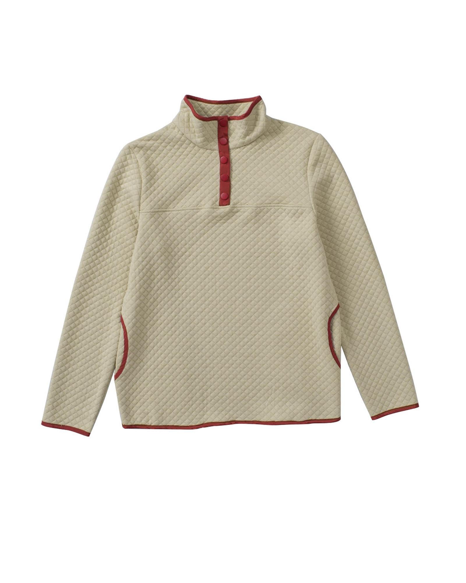 Azura Exchange Contrast Binding Snap Button Geometric Pullover Sweatshirt - L