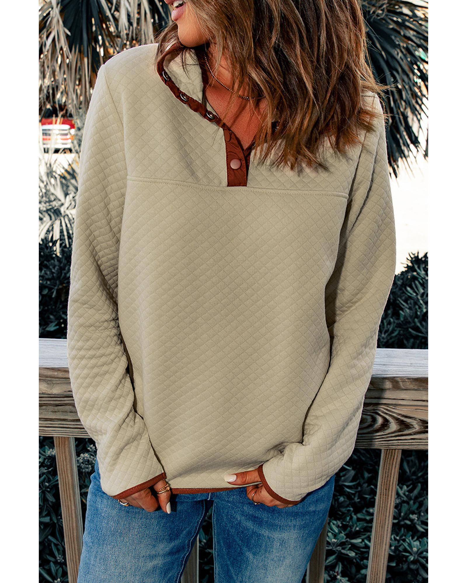 Azura Exchange Contrast Binding Snap Button Geometric Pullover Sweatshirt - L 3