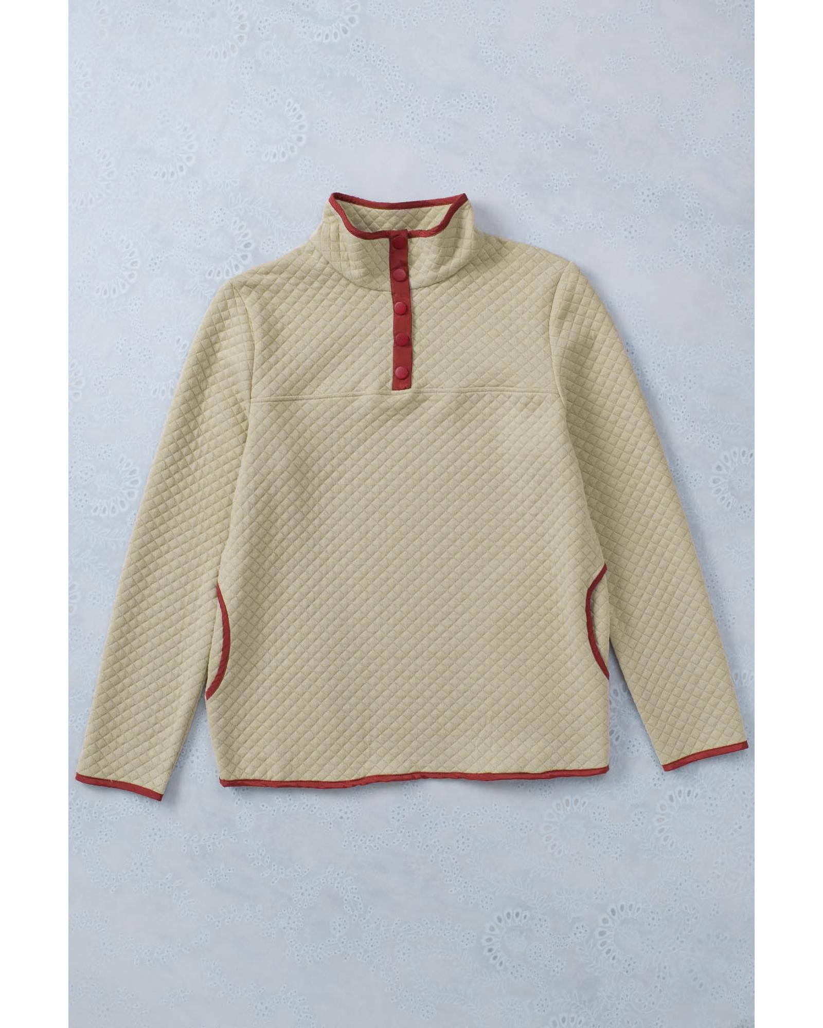 Azura Exchange Contrast Binding Snap Button Geometric Pullover Sweatshirt - L 6