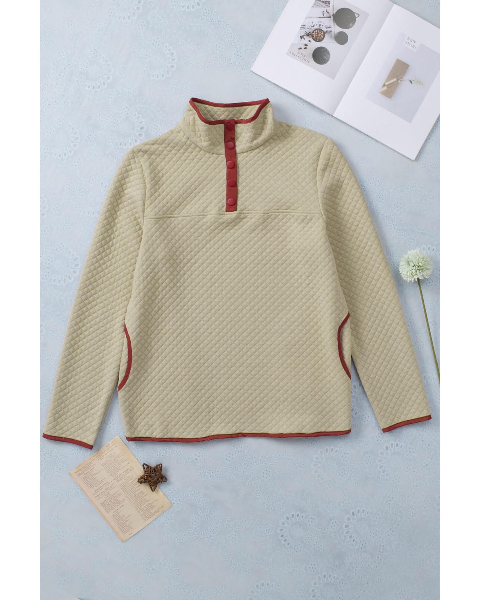 Azura Exchange Contrast Binding Snap Button Geometric Pullover Sweatshirt - L 7
