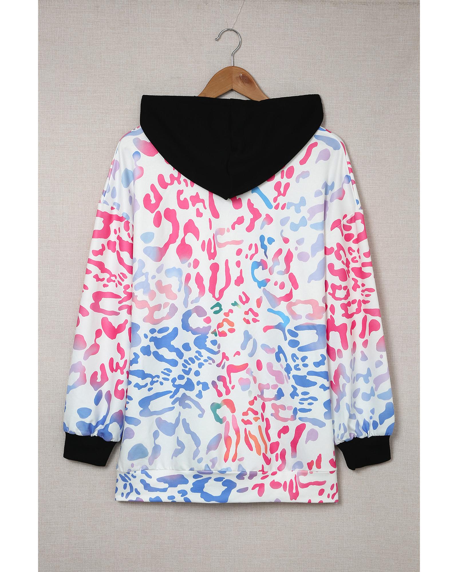 Azura Exchange Leopard Drawstring Hoodie with Colorful Splicing - S 4