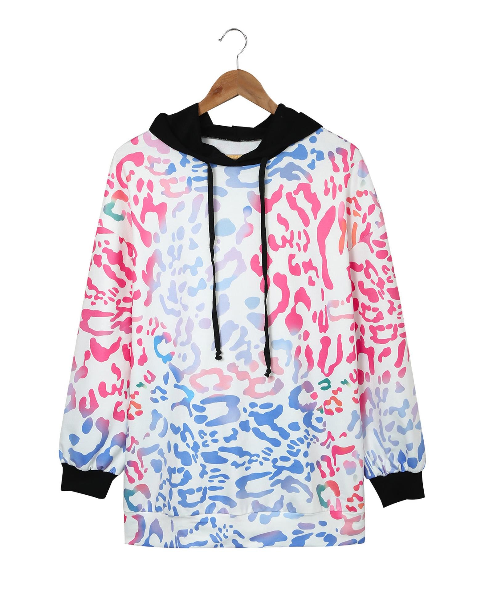 Azura Exchange Leopard Drawstring Hoodie with Colorful Splicing - S 5