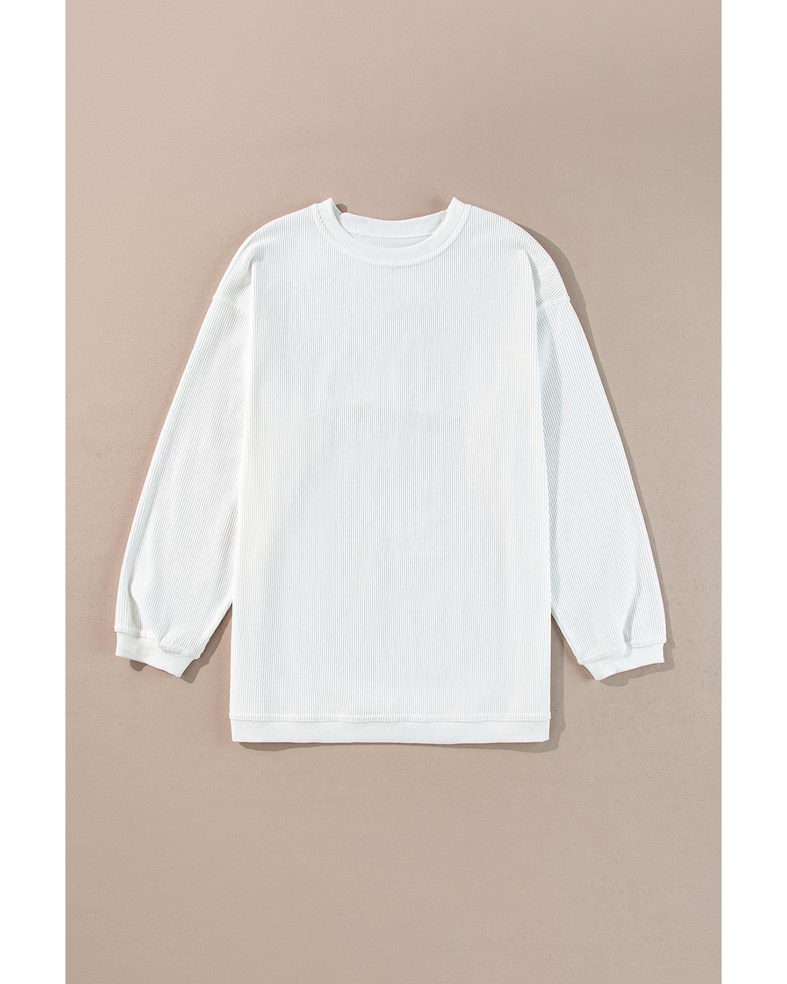 White Ribbed Corduroy Oversized Sweatshirt - M 3