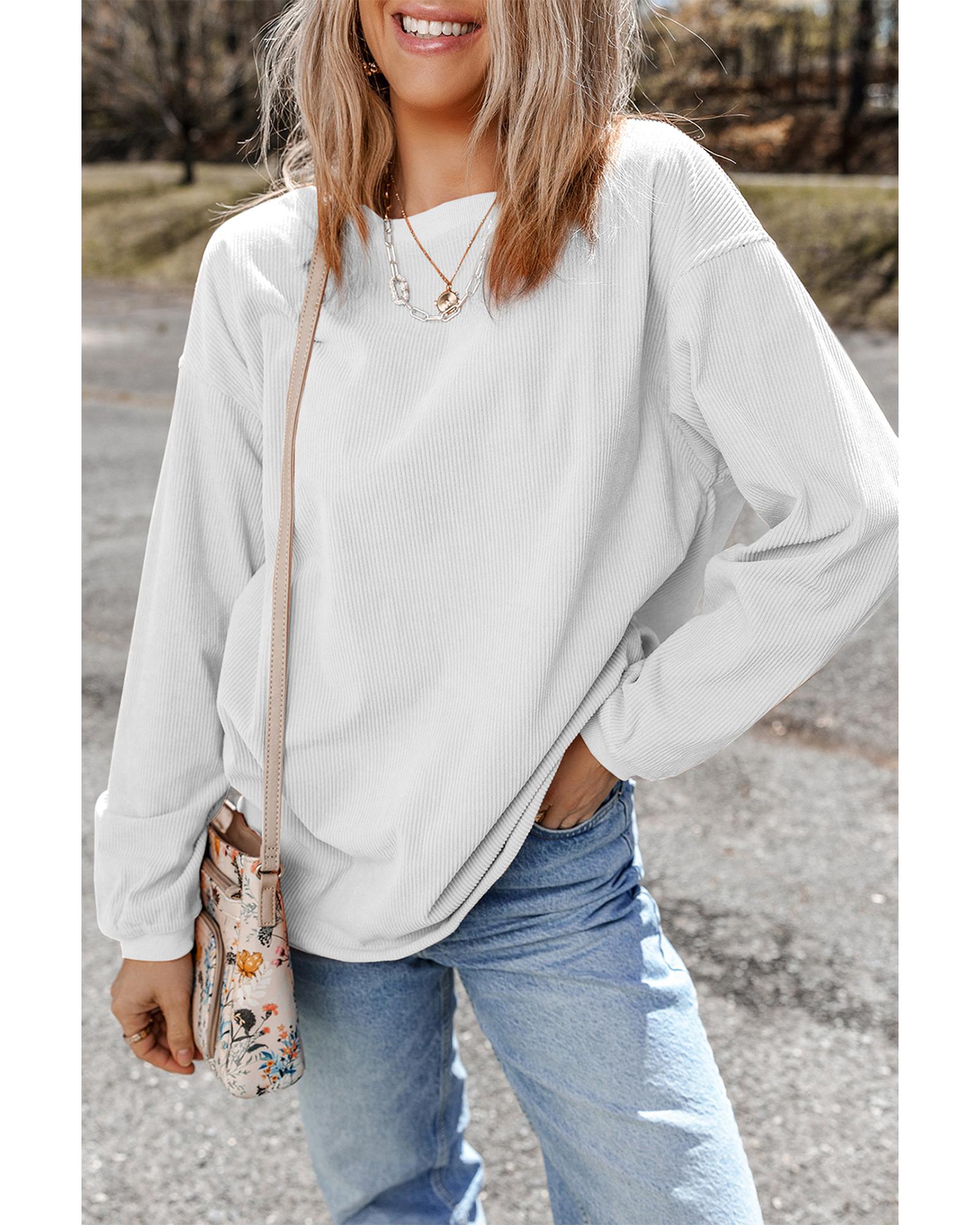 White Ribbed Corduroy Oversized Sweatshirt - M 4