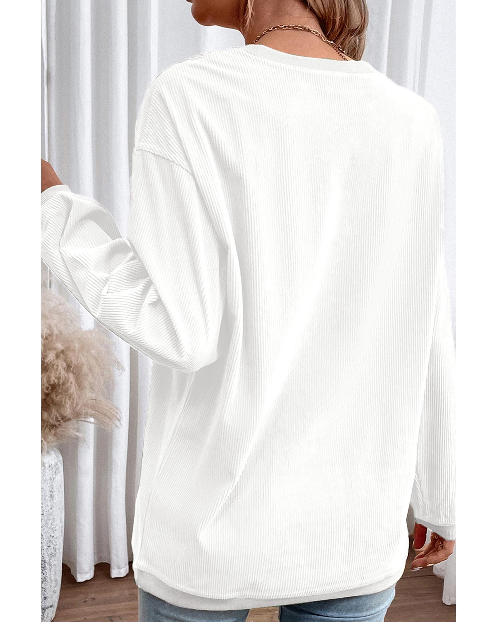 White Ribbed Corduroy Oversized Sweatshirt - M 5
