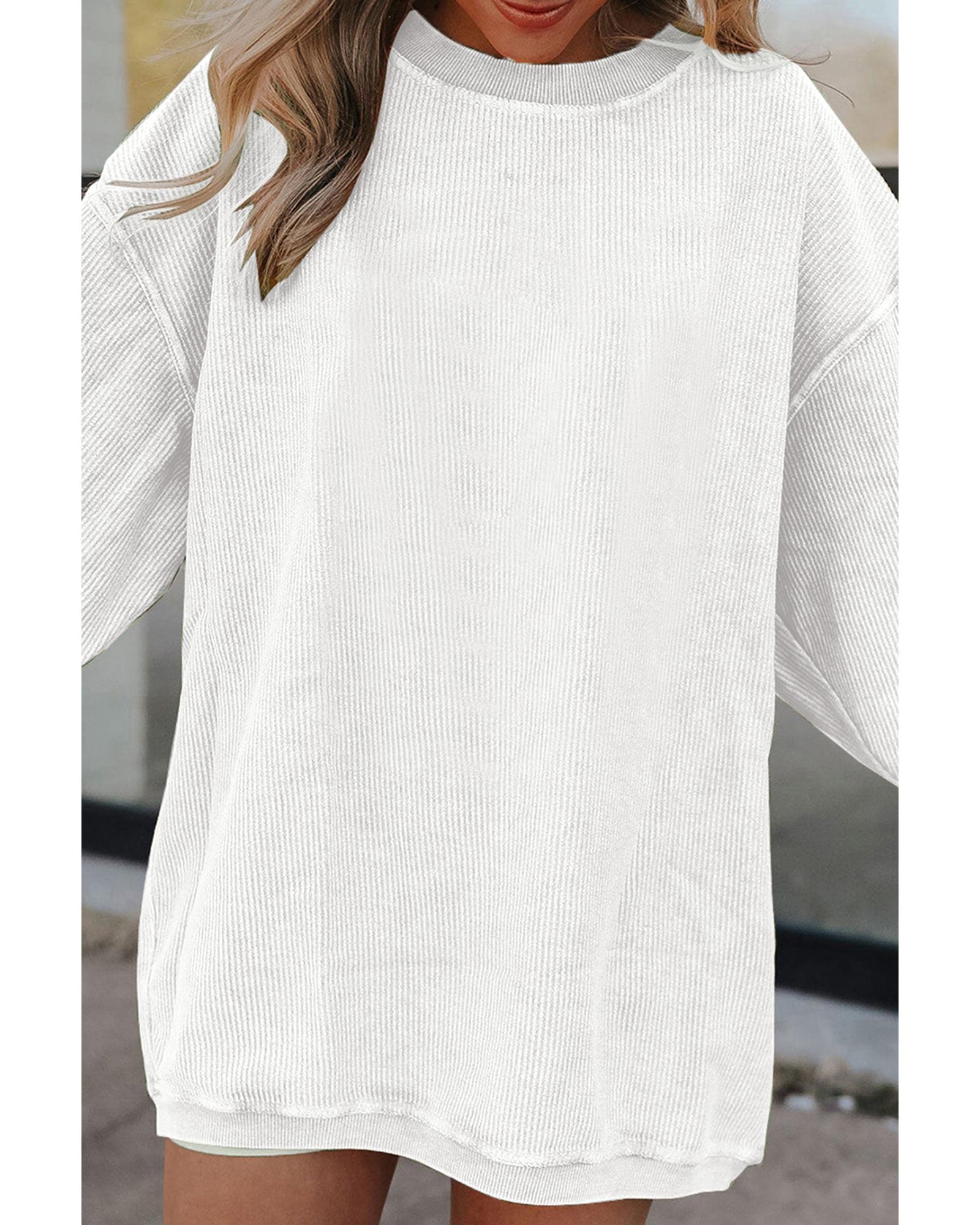 White Ribbed Corduroy Oversized Sweatshirt - S 6