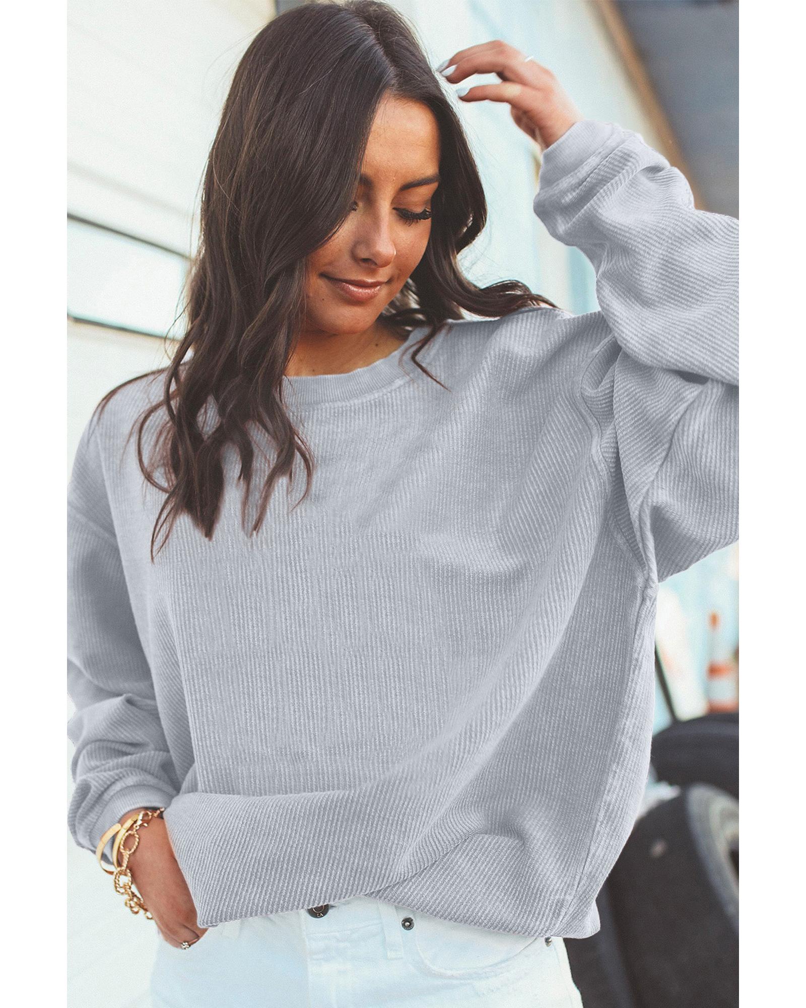 Light Grey Ribbed Corded Oversized Sweatshirt - XL