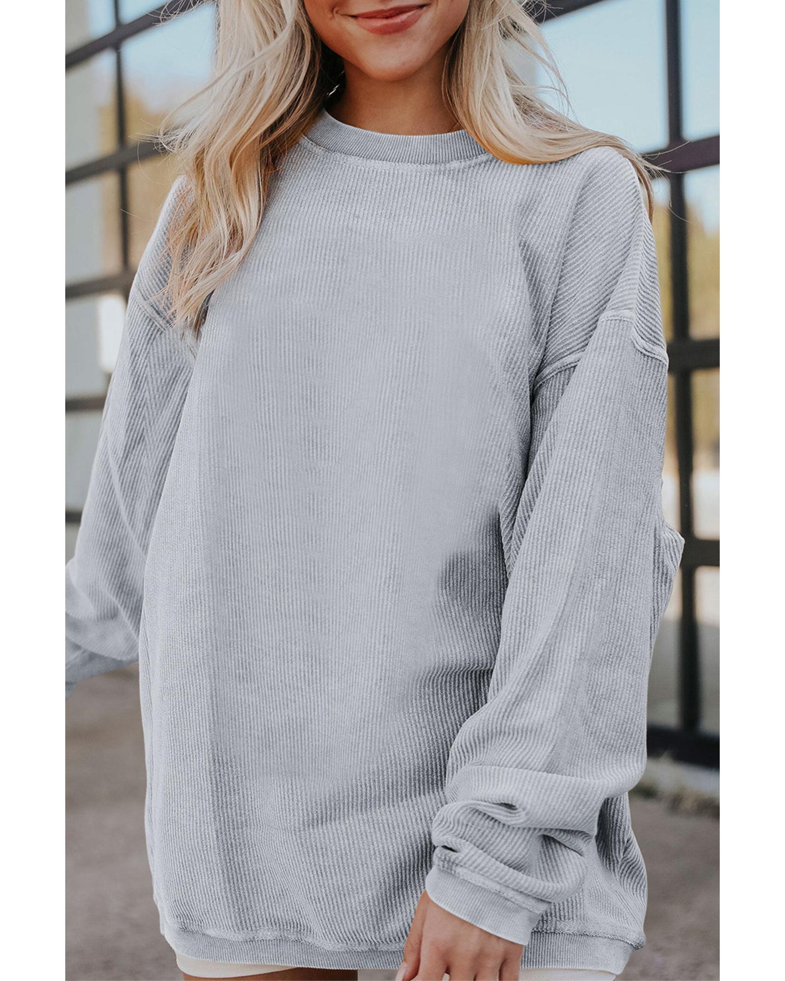 Light Grey Ribbed Corded Oversized Sweatshirt - XL