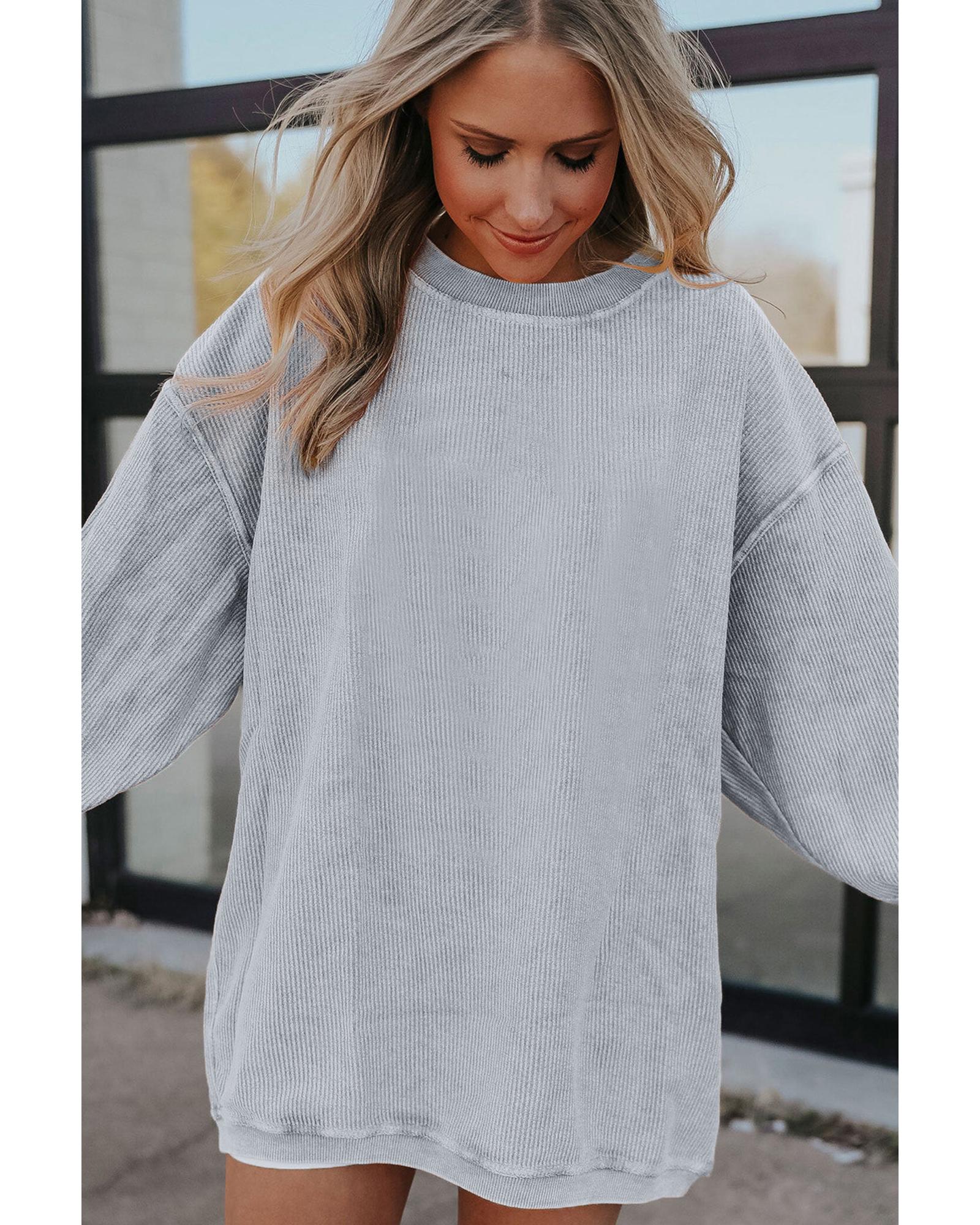 Light Grey Ribbed Corded Oversized Sweatshirt - XL 3