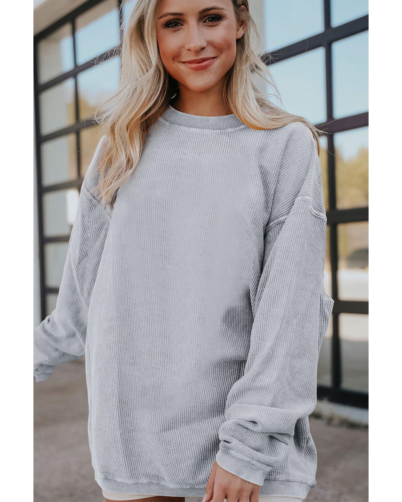 Light Grey Ribbed Corded Oversized Sweatshirt - XL 5