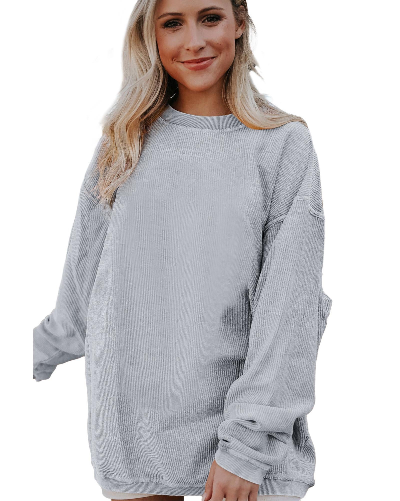Light Grey Ribbed Corded Oversized Sweatshirt - XL 6