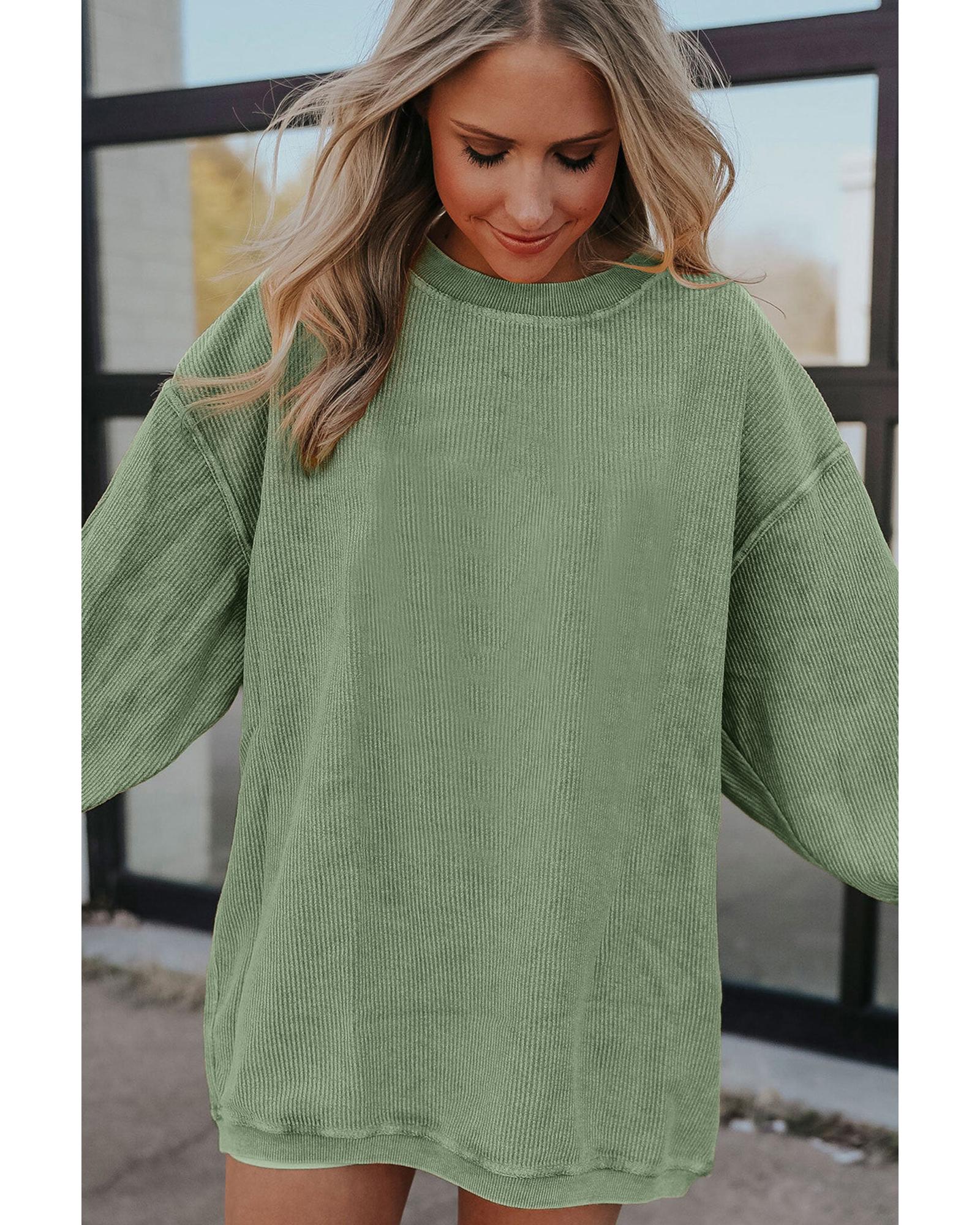 Green Ribbed Corded Oversized Sweatshirt - S