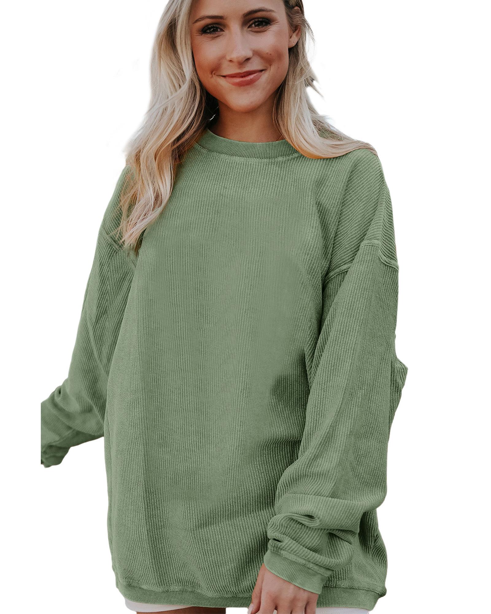 Green Ribbed Corded Oversized Sweatshirt - S 3