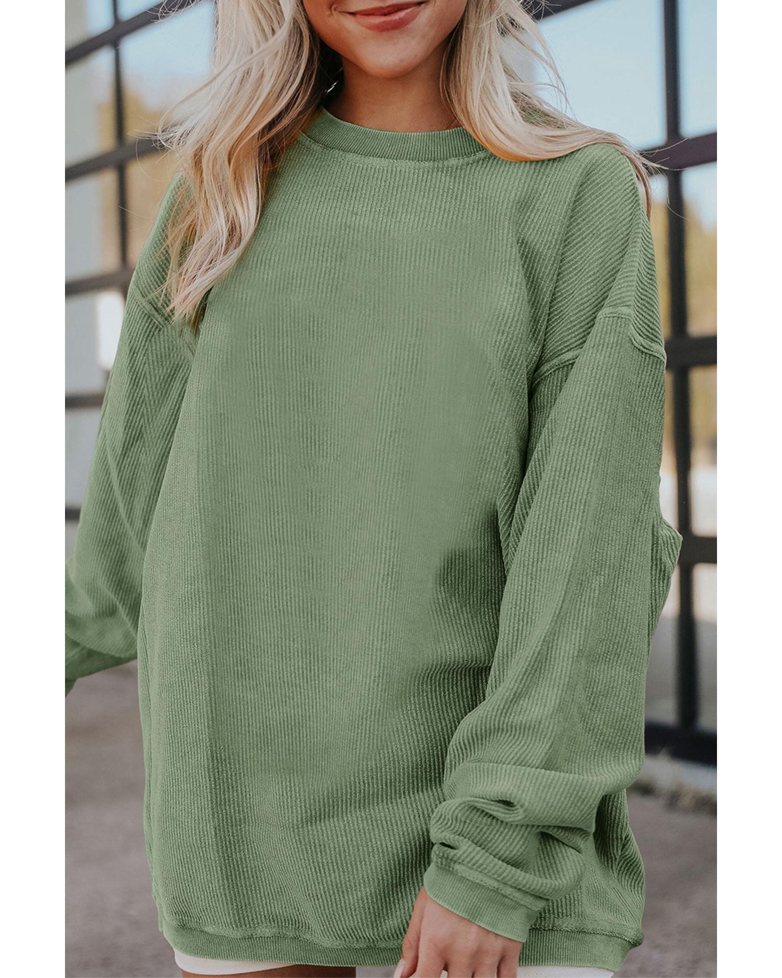 Green Ribbed Corded Oversized Sweatshirt - S 4