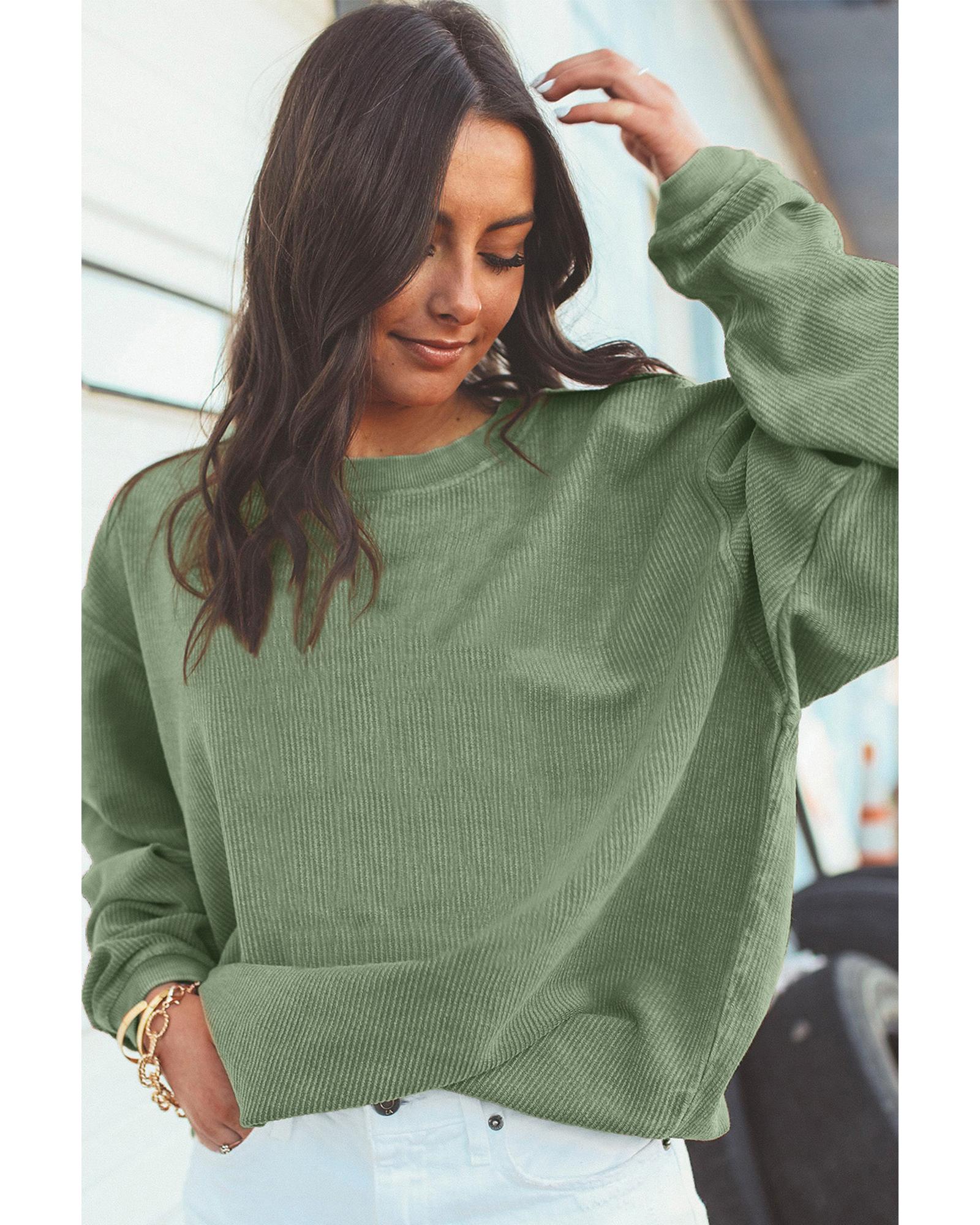 Green Ribbed Corded Oversized Sweatshirt - S 5