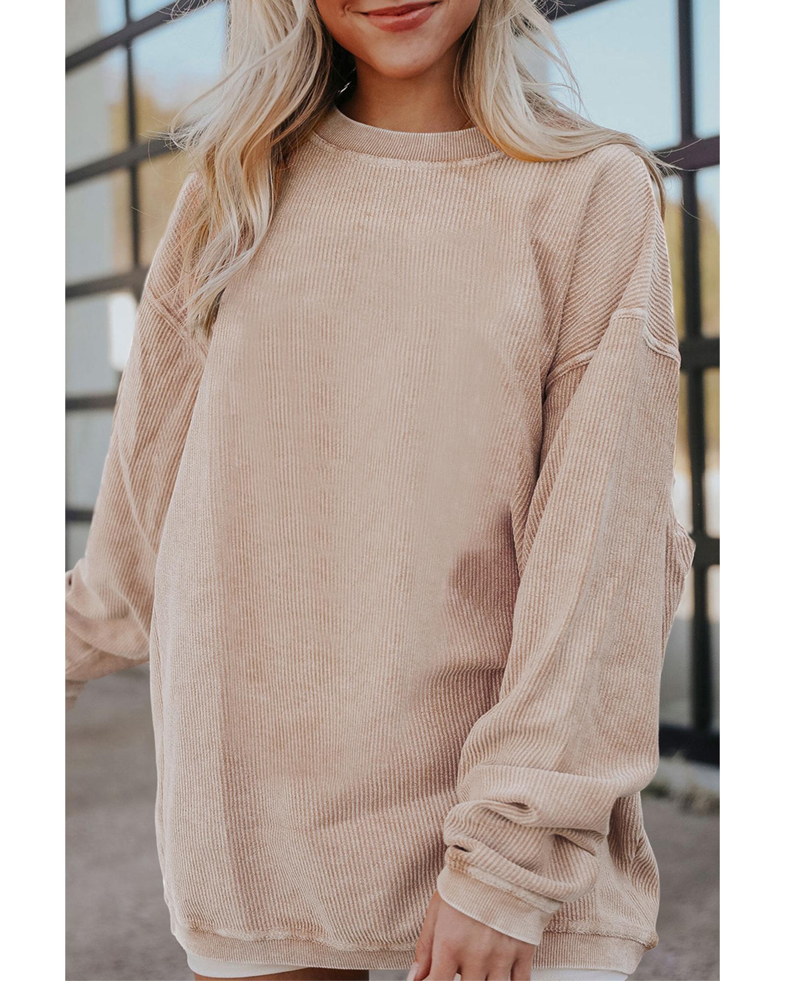 Apricot Ribbed Corded Oversized Sweatshirt - L 3