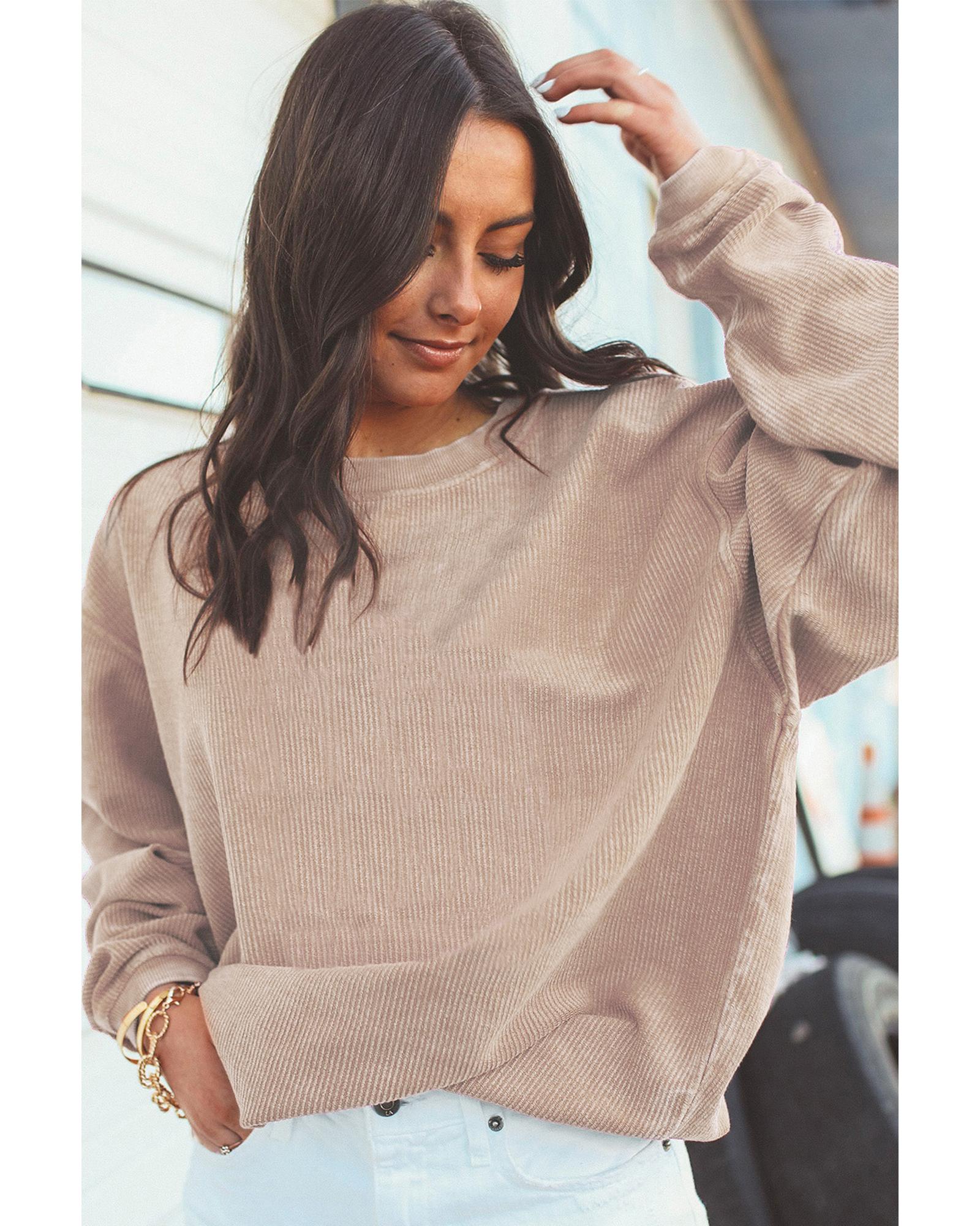Apricot Ribbed Corded Oversized Sweatshirt - L 4
