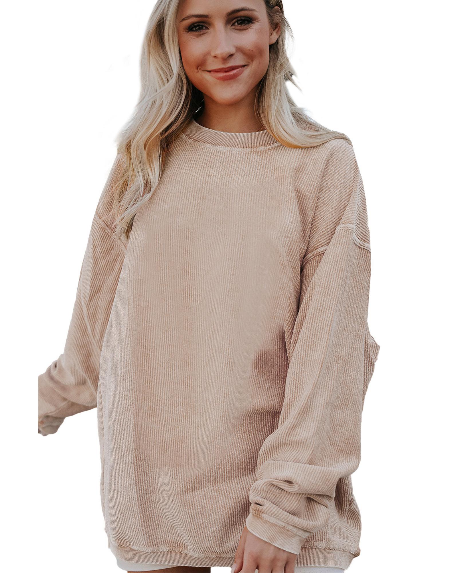 Apricot Ribbed Corded Oversized Sweatshirt - S 6