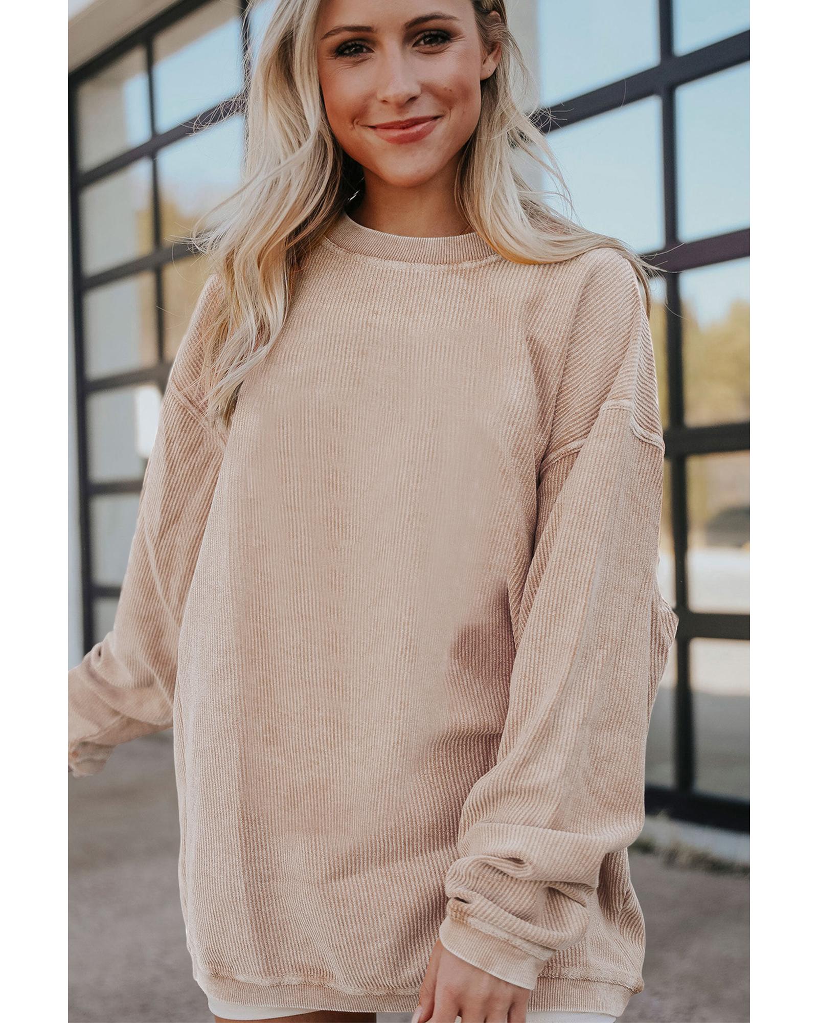Apricot Ribbed Corded Oversized Sweatshirt - XL 5