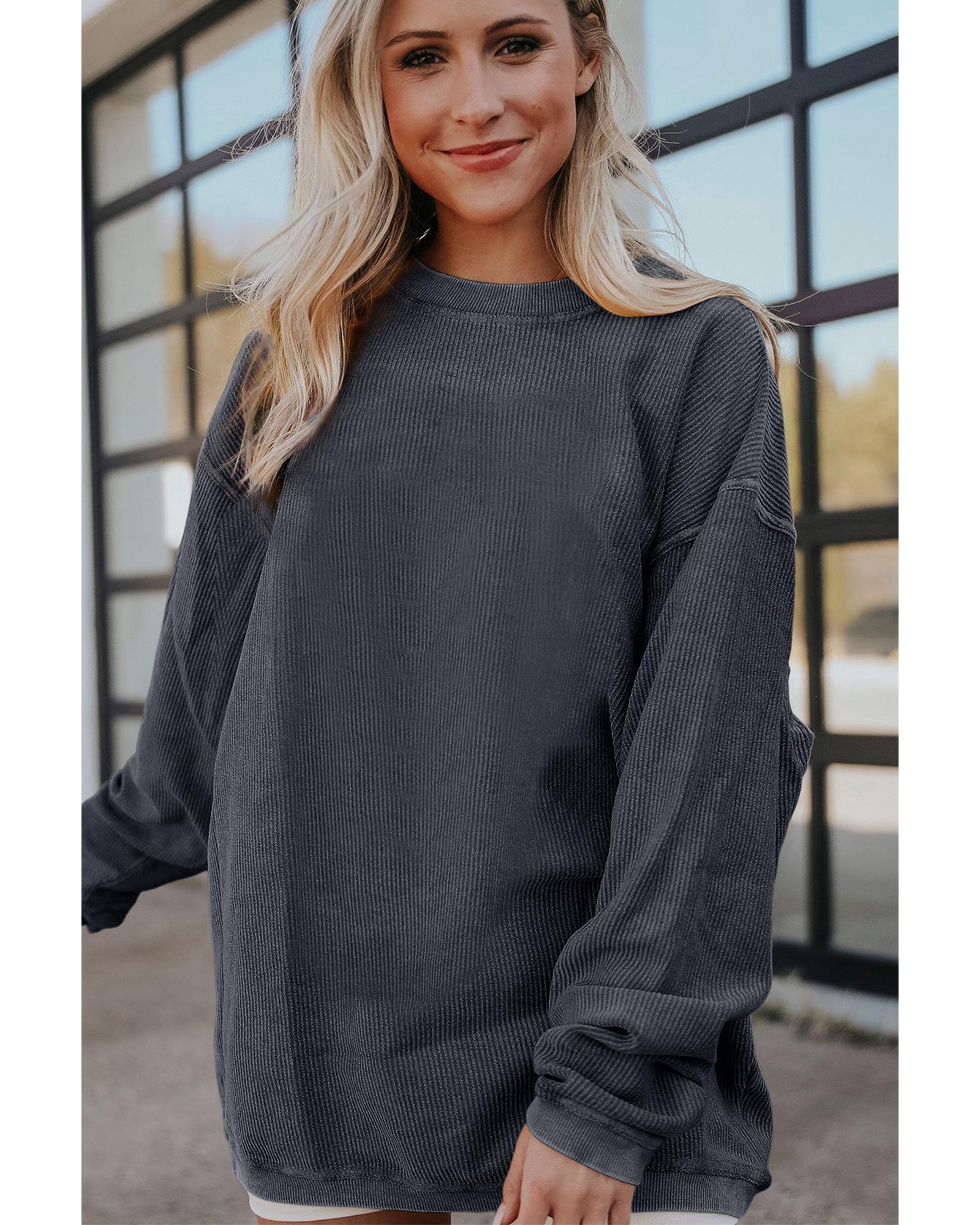 Dark Grey Ribbed Corded Oversized Sweatshirt - 2XL