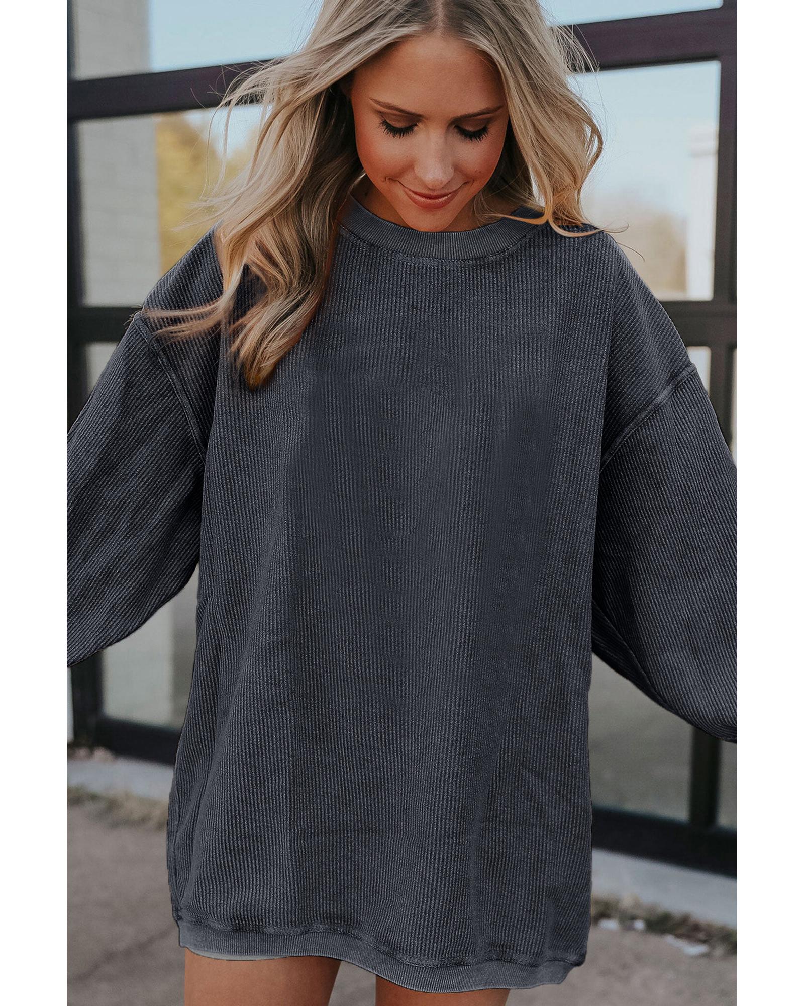 Dark Grey Ribbed Corded Oversized Sweatshirt - M 3